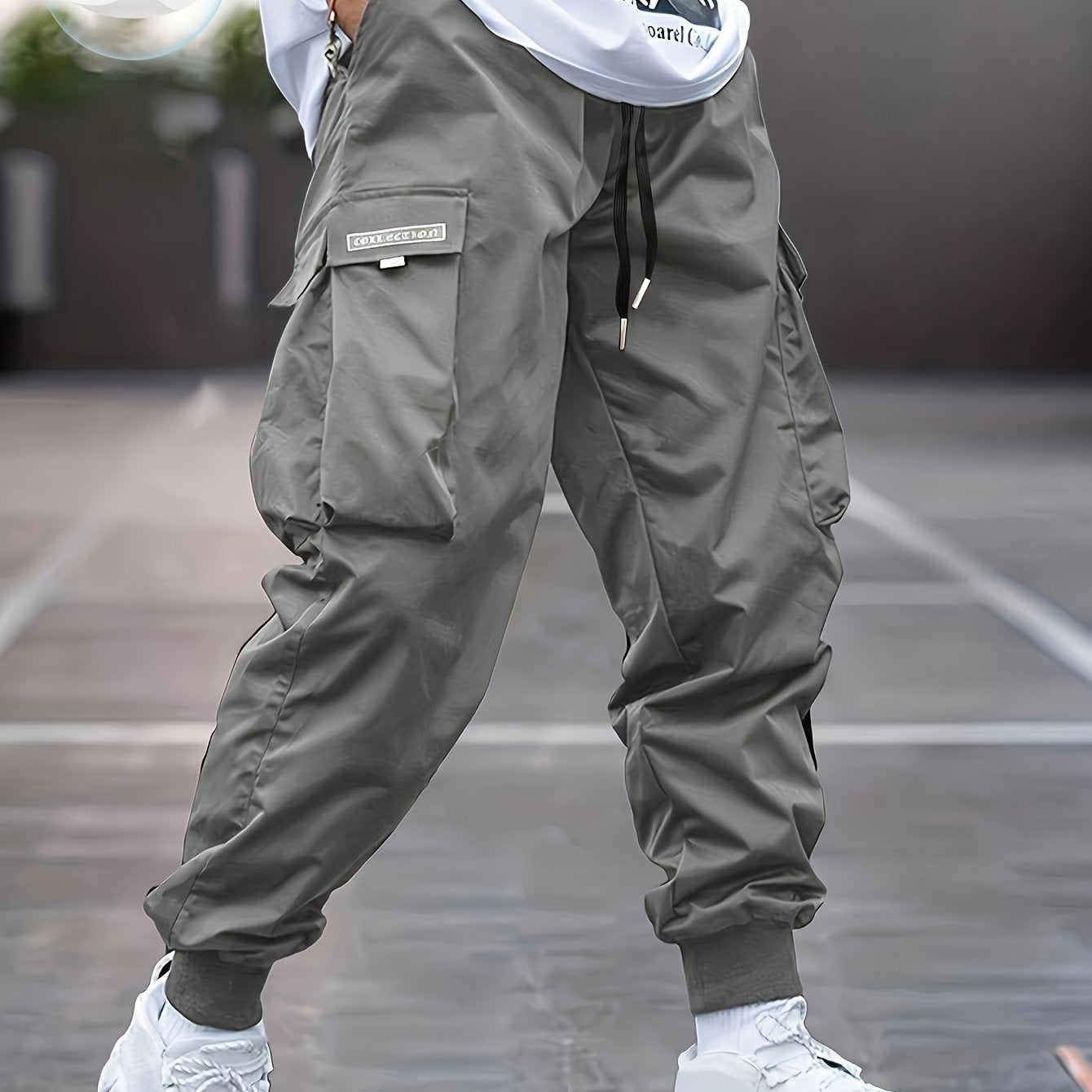 Lichtgewicht Ontwerp| Heren Olijfgroene Cargo Broek - Lichtgewicht Polyester, Casual Stijl met Meerdere Zakken en Trekkoord Taille, Perfect voor Lente/Herfst, Lente Herfst Kleding|Trekkoord Tailleband|Gladde Textuur Stof