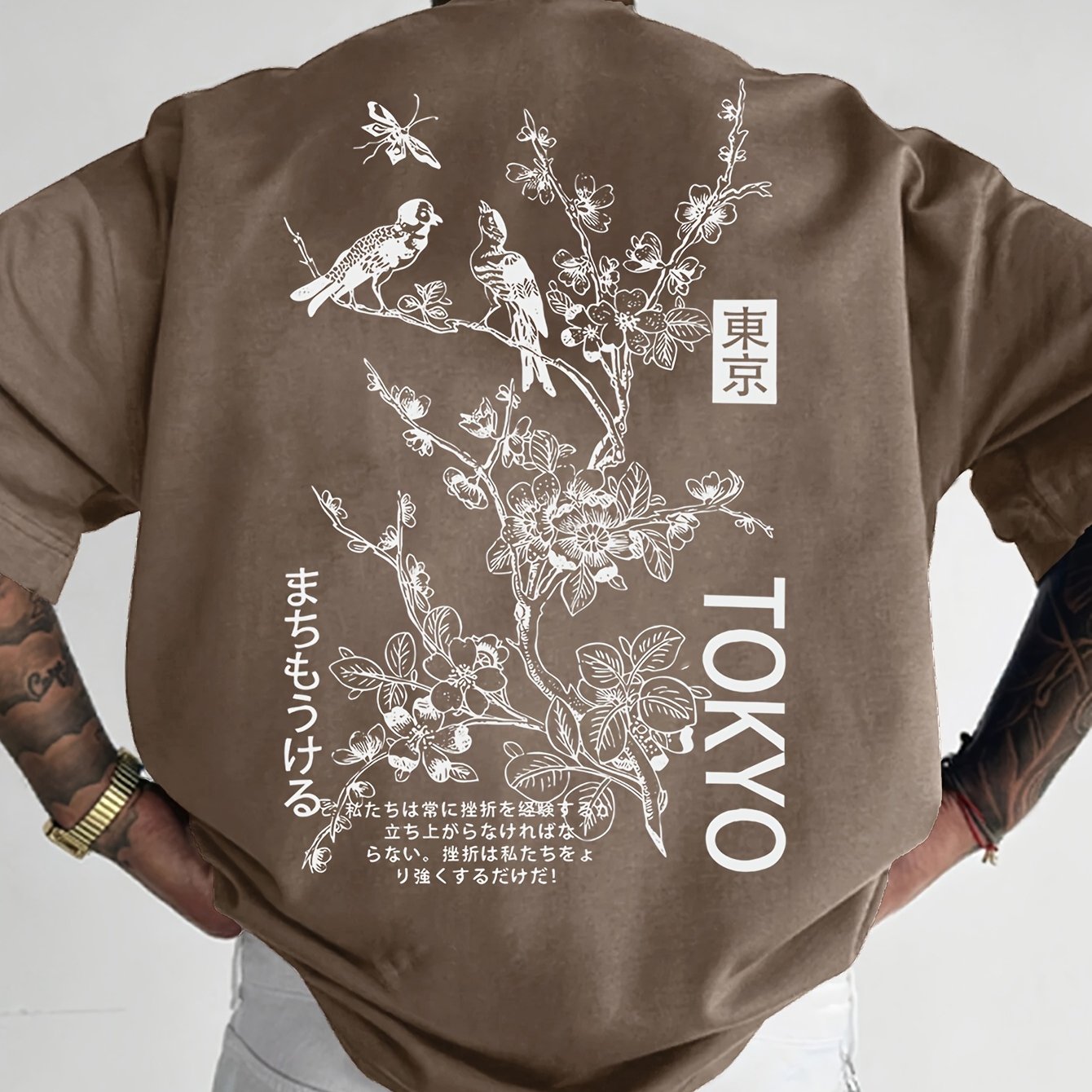 Heren Casual T-Shirt met Bloemen- & Vogelprint - Ademend Polyester, Ronde Hals, Korte Mouwen - Perfect voor de Zomer