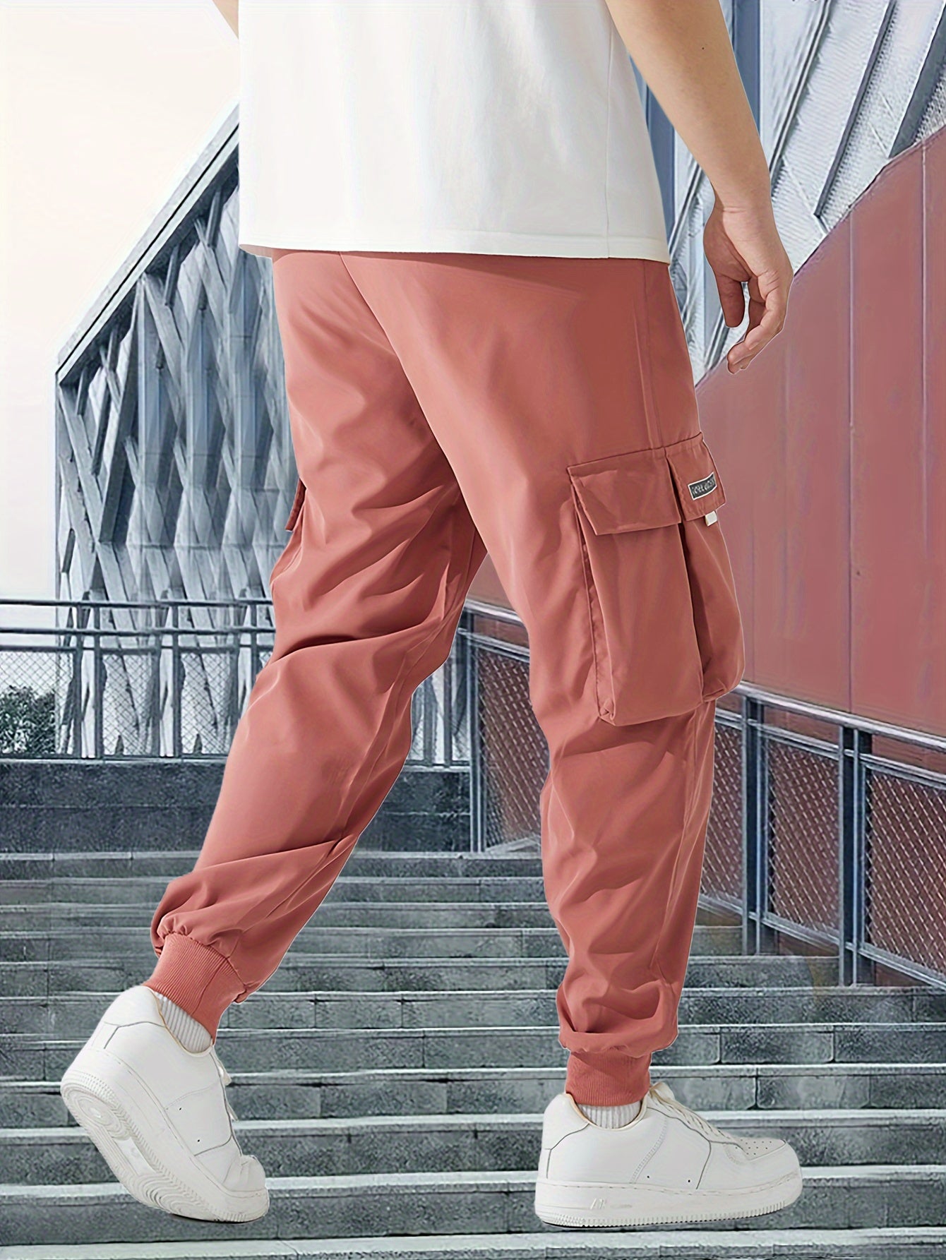 Lichtgewicht Ontwerp| Heren Olijfgroene Cargo Broek - Lichtgewicht Polyester, Casual Stijl met Meerdere Zakken en Trekkoord Taille, Perfect voor Lente/Herfst, Lente Herfst Kleding|Trekkoord Tailleband|Gladde Textuur Stof
