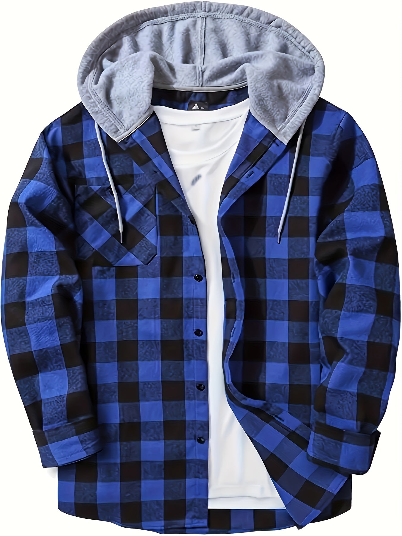 Casual Geruite Herenhoodie met Borstzakje en Verstelbare Trekkoord - Lange Mouwen, Knoopsluiting in Groen/Zwart/Grijs voor Lente & Herfst