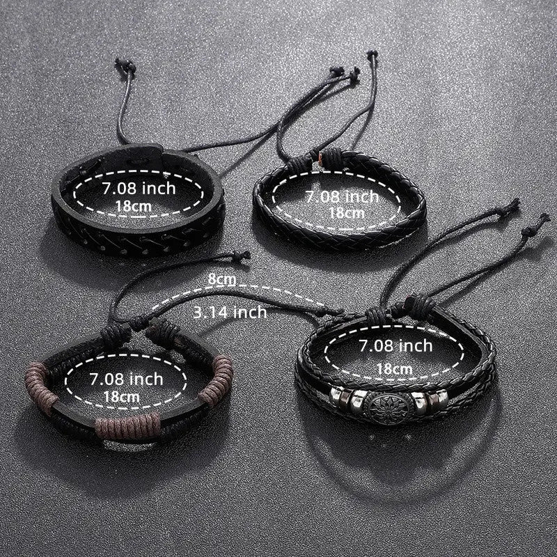 4 Stuks/set Modieuze Vintage Imitatie Leren Geweven Handgemaakte Polsheren Mannen Charm Polsheren