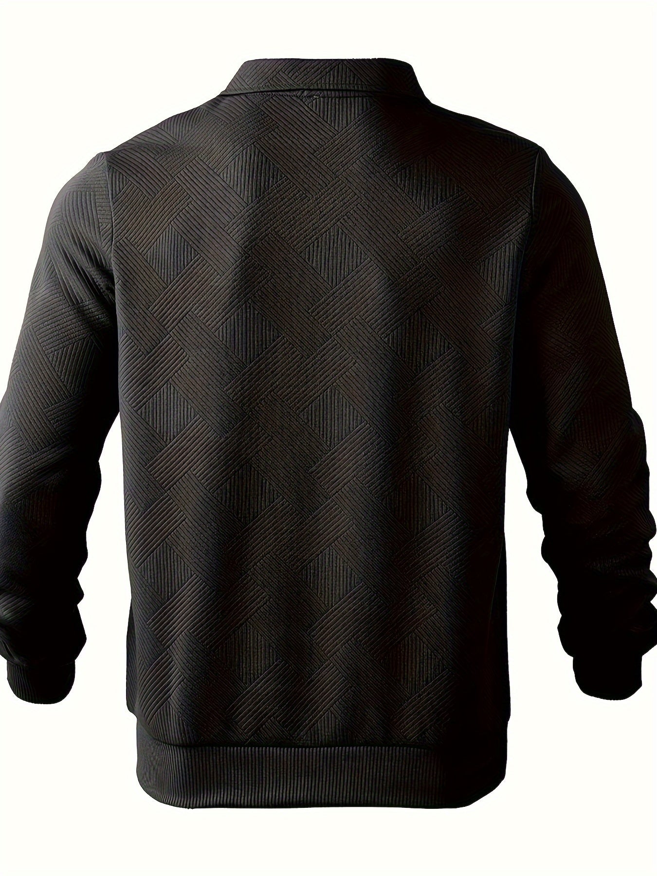 Heren Casual Henley Pullover Trui - Geometrisch Patroon Gebreide Stof met Rits, Polyester & Elastaan Blend, Revers Kraag, Lichte Stretch voor Herfst/Winter