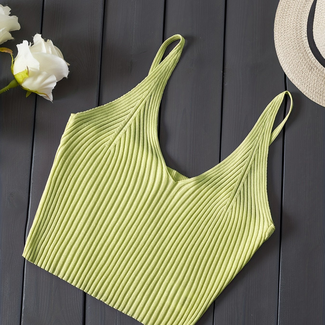 Valentijnsdag Geribbelde Gebreide Crop Cami Top, Y2K Mouwloze Top Voor Lente & Zomer, Dameskleding