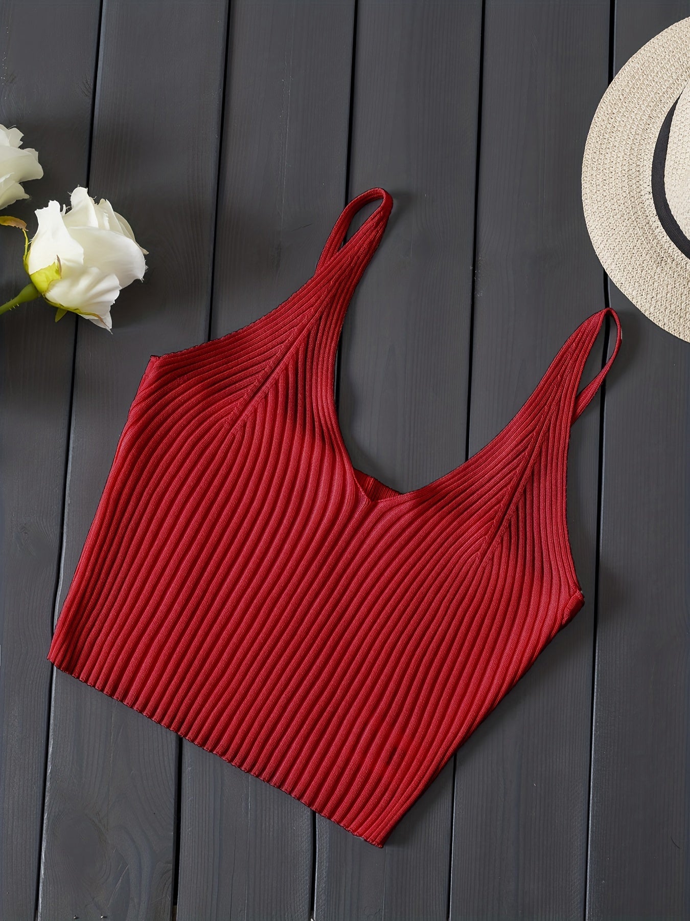 Valentijnsdag Geribbelde Gebreide Crop Cami Top, Y2K Mouwloze Top Voor Lente & Zomer, Dameskleding