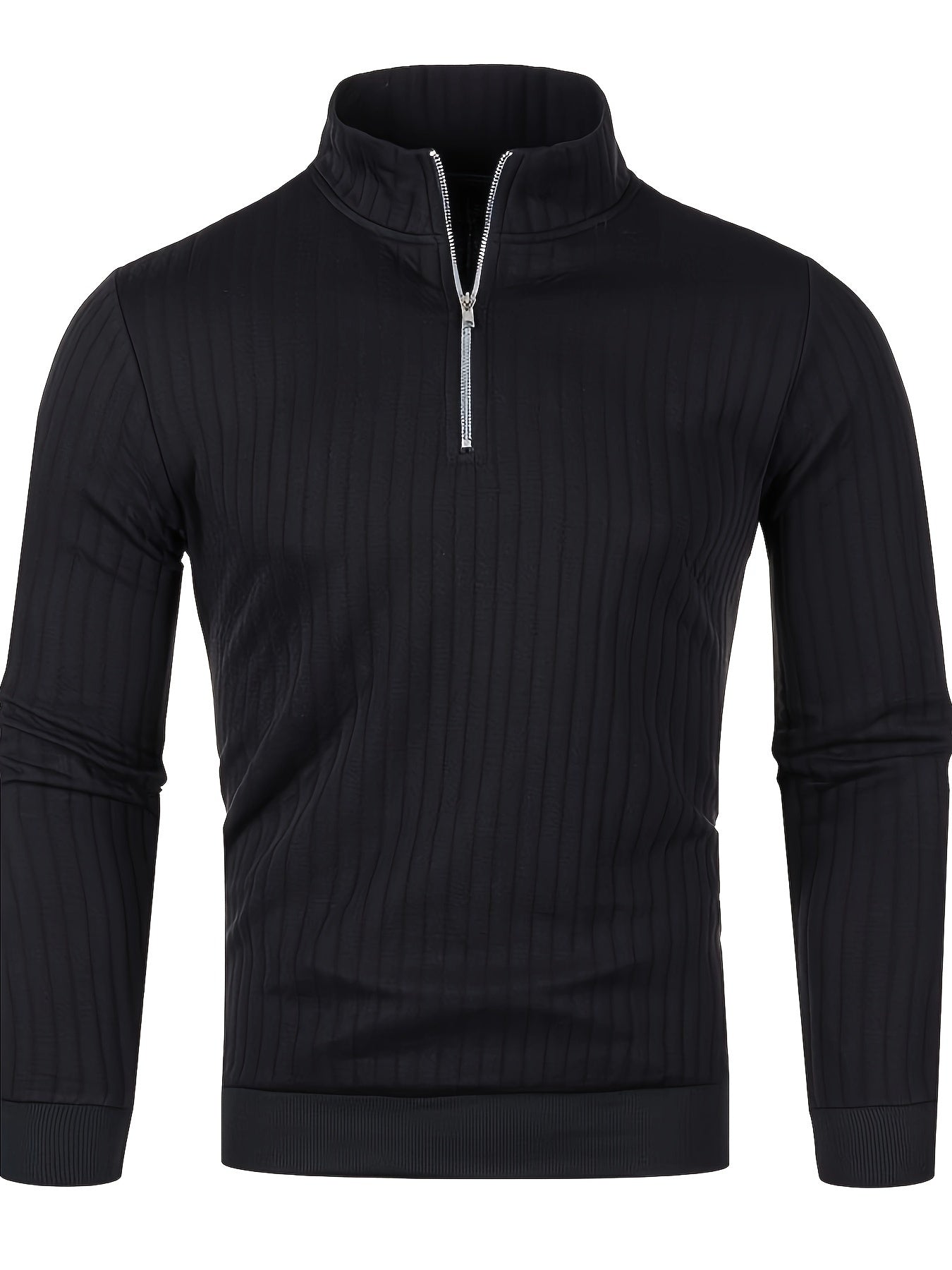 Herensweater van polyester, effen kleur, hoge hals met kwartsluiting, lange mouwen, reguliere pasvorm, 100% polyestergestrikte stof, 230g/m² - Herfst/Winter Essential