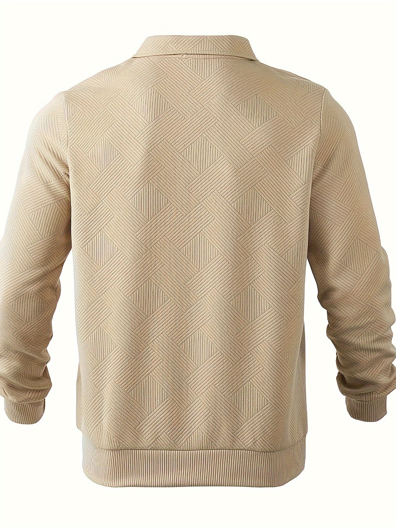 Heren Casual Henley Pullover Trui - Geometrisch Patroon Gebreide Stof met Rits, Polyester & Elastaan Blend, Revers Kraag, Lichte Stretch voor Herfst/Winter