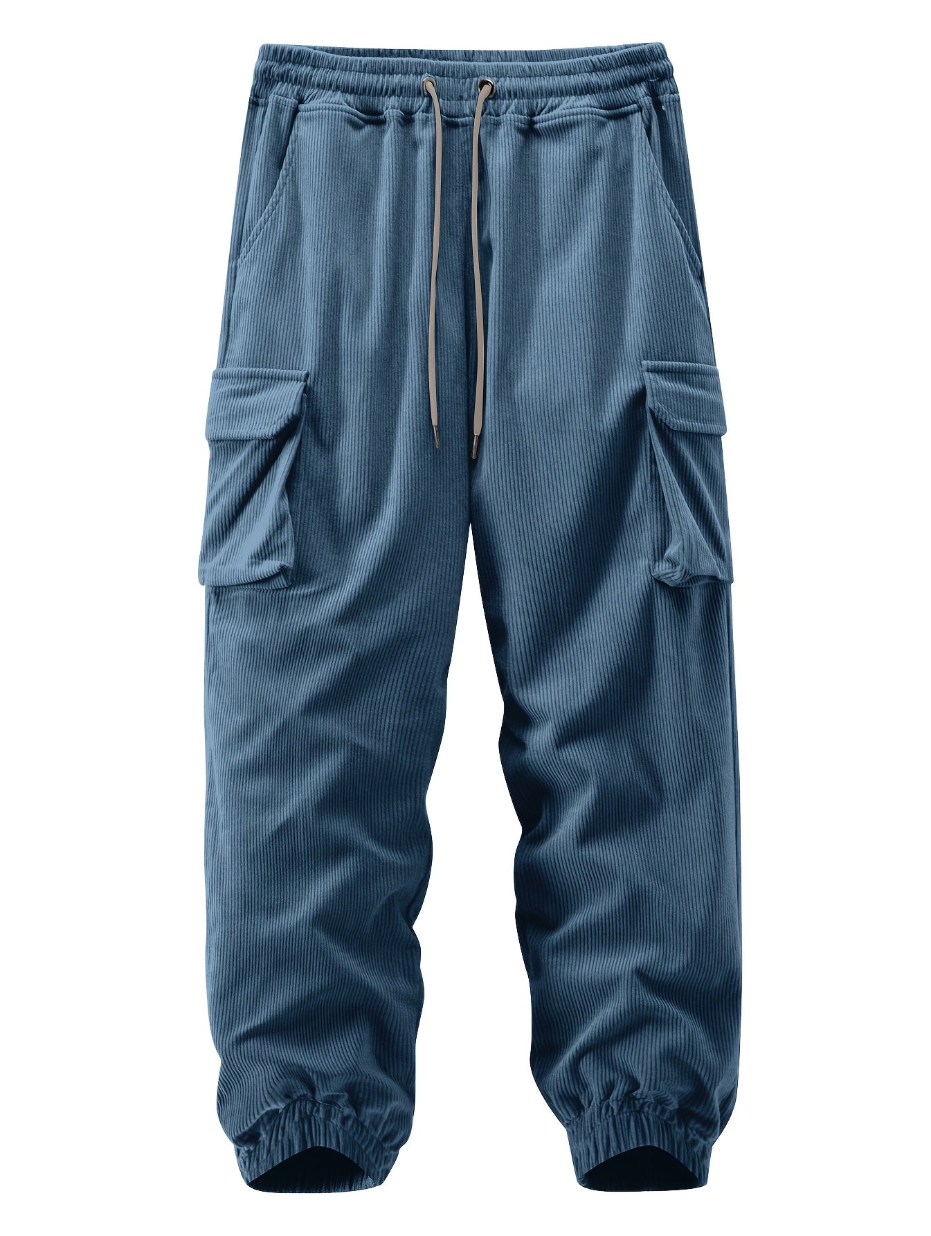 1 stuk heren corduroy cargobroek, tinta unita midden taille met zakken, trekkoord taille, lichte stretch, casual regular fit, comfortabele ademende polyester voering, modieuze dagelijkse broek