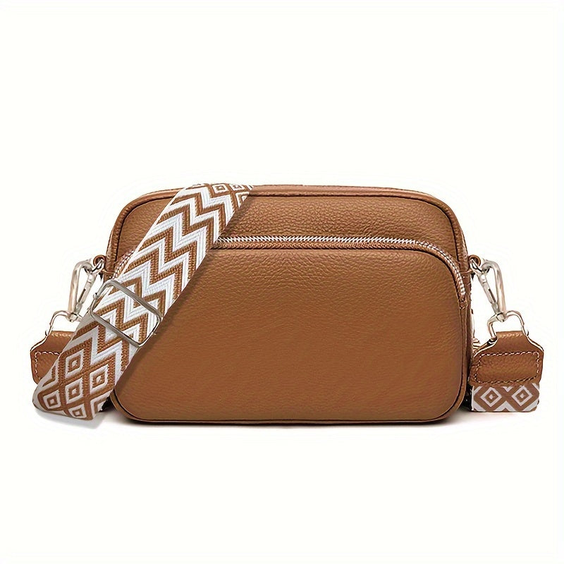 1pc Dames Stijlvolle Crossbody Tas, Effen Kleur Messenger Schoudertas met Ritssluiting, Polyester Gevoerd, Verkrijgbaar in Diepbruin/Crèmewit/Zwart, Kleine Crossbody Tas