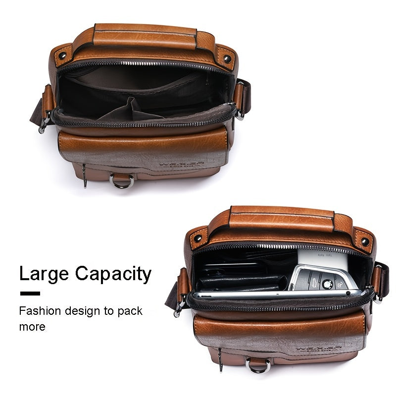 Authentieke leren messenger tas voor heren, vintage stijl zakelijke handtas