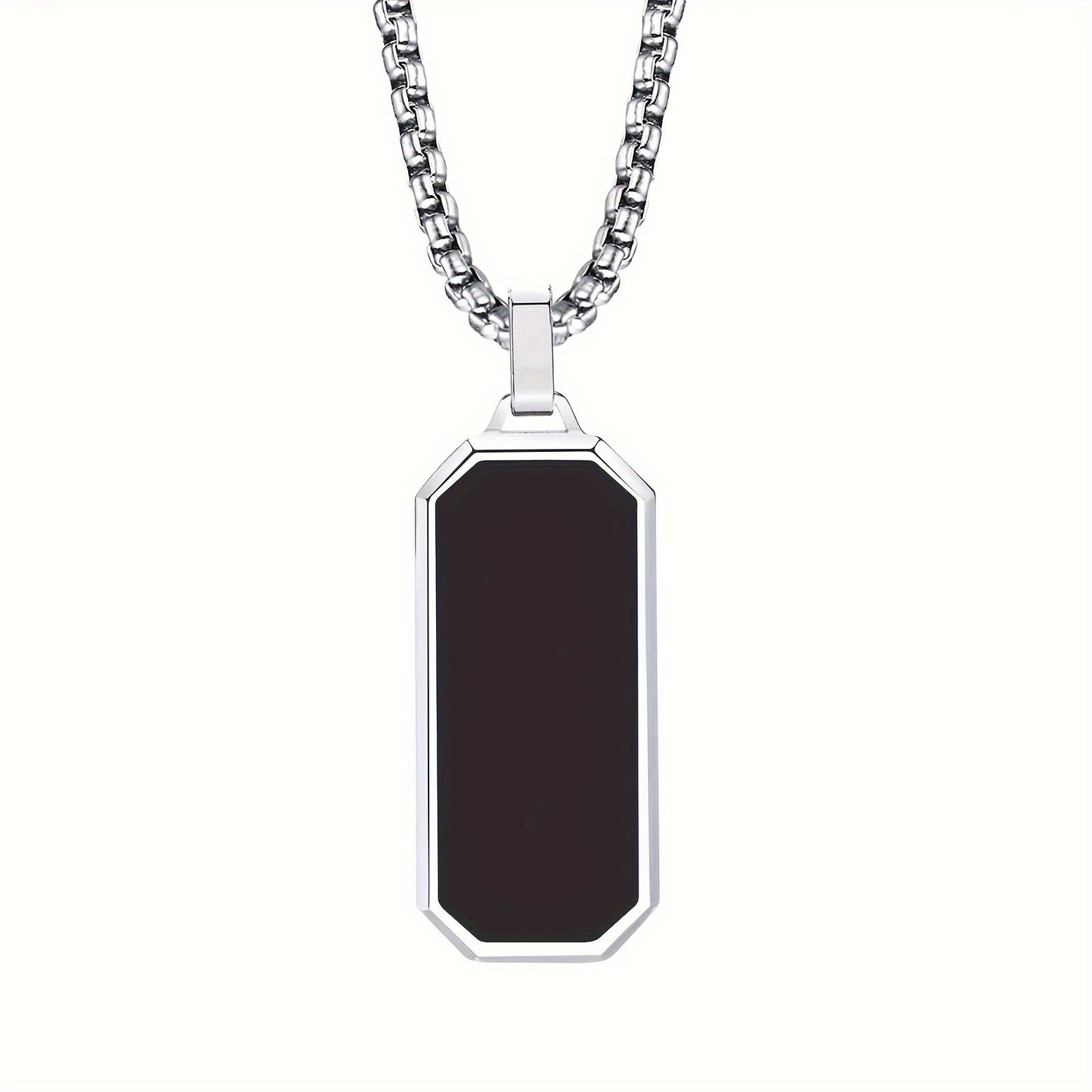 1 stuk Elegante Herenketting van Roestvrij Staal met Strakke Zwarte Emaille Geometrische Hanger - Duurzaam 201 Roestvrij Staal, Ideaal Persoonlijk Geschenk voor Hem