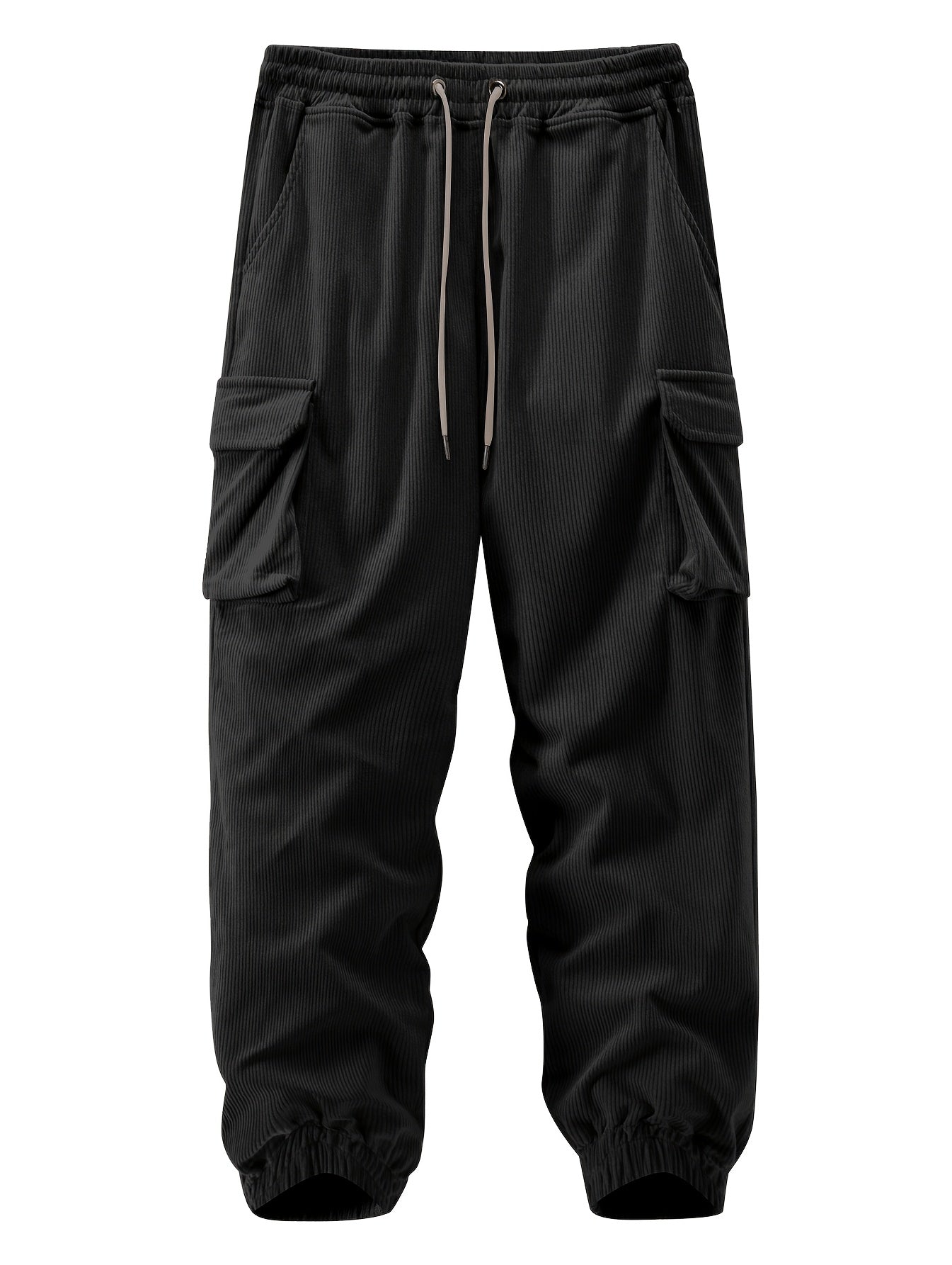1 stuk heren corduroy cargobroek, tinta unita midden taille met zakken, trekkoord taille, lichte stretch, casual regular fit, comfortabele ademende polyester voering, modieuze dagelijkse broek