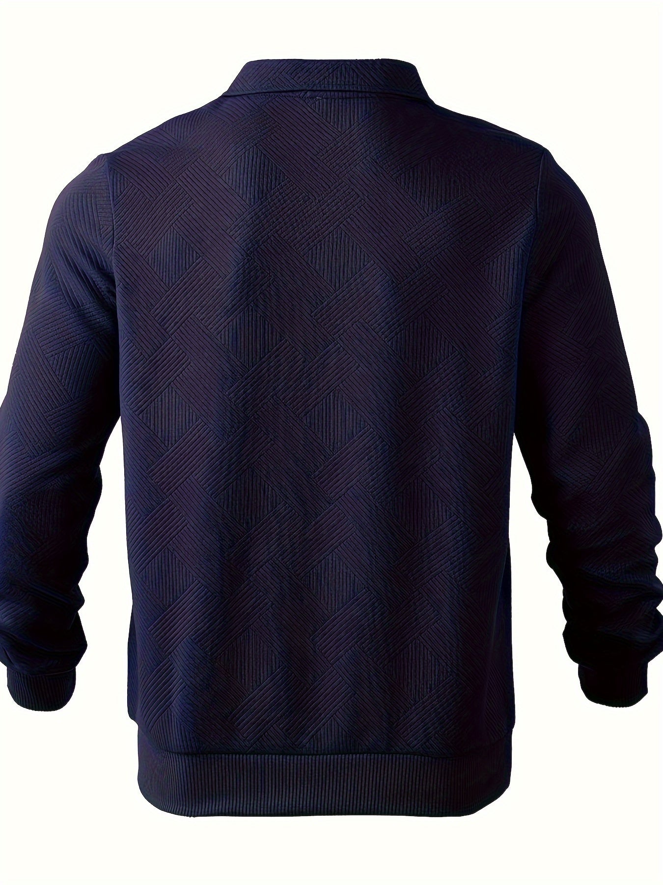 Heren Casual Henley Pullover Trui - Geometrisch Patroon Gebreide Stof met Rits, Polyester & Elastaan Blend, Revers Kraag, Lichte Stretch voor Herfst/Winter