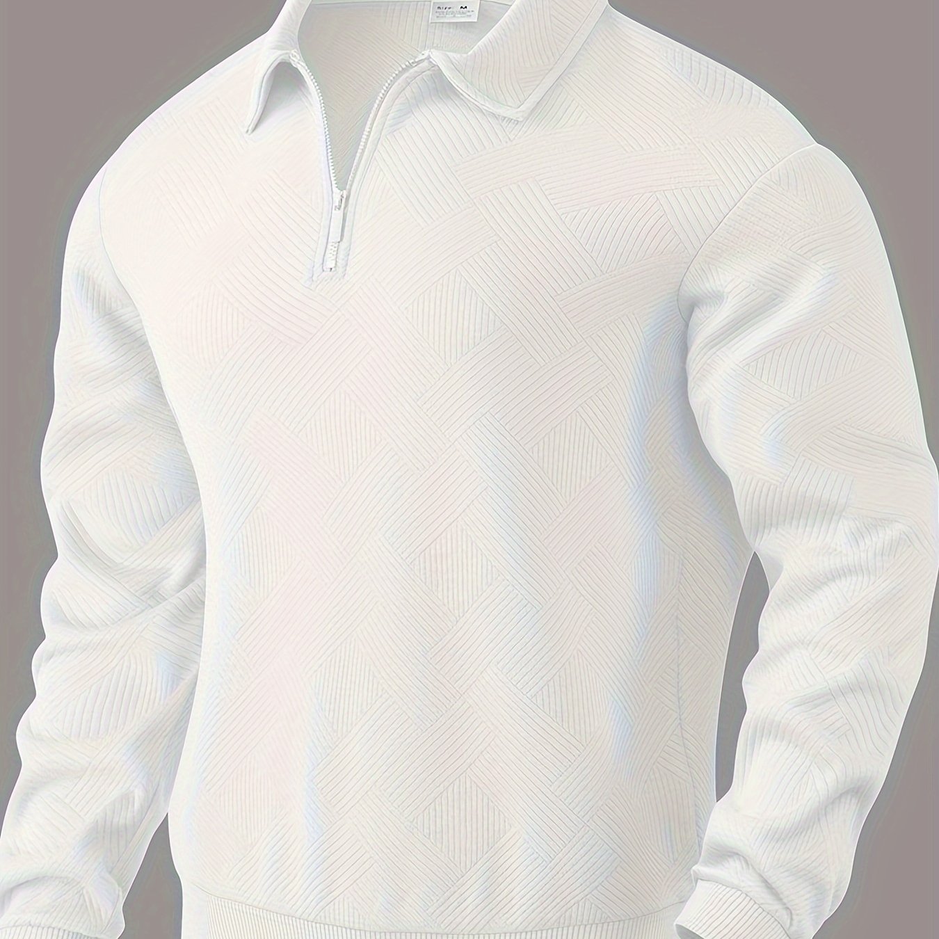 Heren Casual Henley Pullover Trui - Geometrisch Patroon Gebreide Stof met Rits, Polyester & Elastaan Blend, Revers Kraag, Lichte Stretch voor Herfst/Winter