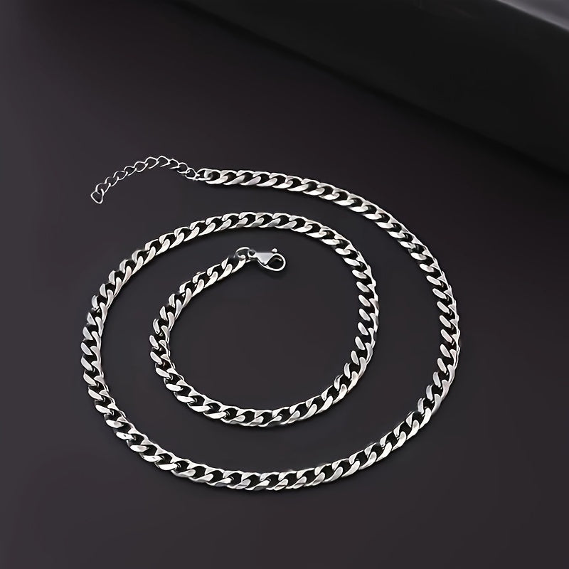 2-delige hiphop roestvrijstalen kettingset - punkmode ketting en armband combinatie voor heren, hiphop sieraden
