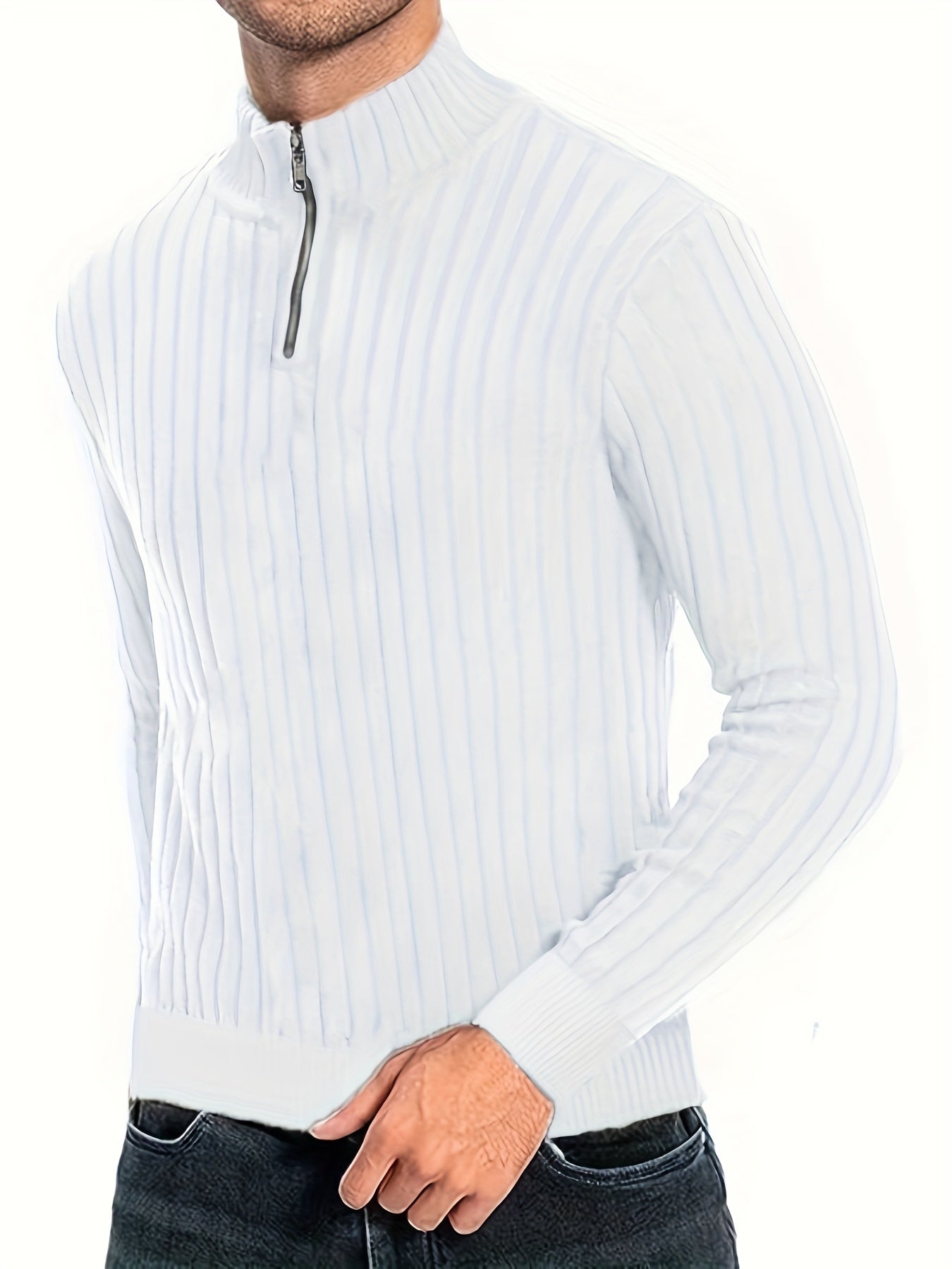 Herensweater van polyester, effen kleur, hoge hals met kwartsluiting, lange mouwen, reguliere pasvorm, 100% polyestergestrikte stof, 230g/m² - Herfst/Winter Essential