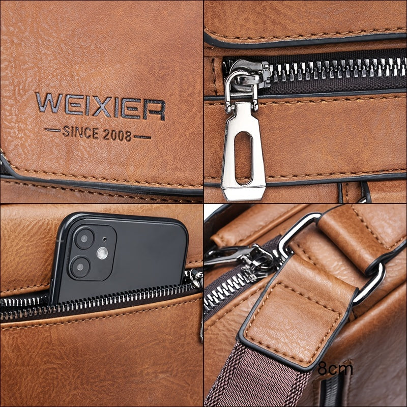 Authentieke leren messenger tas voor heren, vintage stijl zakelijke handtas