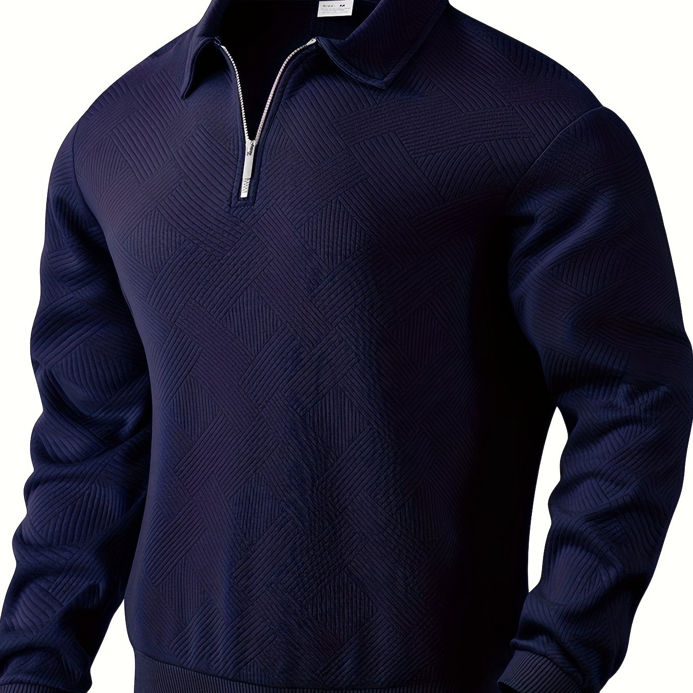 Heren Casual Henley Pullover Trui - Geometrisch Patroon Gebreide Stof met Rits, Polyester & Elastaan Blend, Revers Kraag, Lichte Stretch voor Herfst/Winter