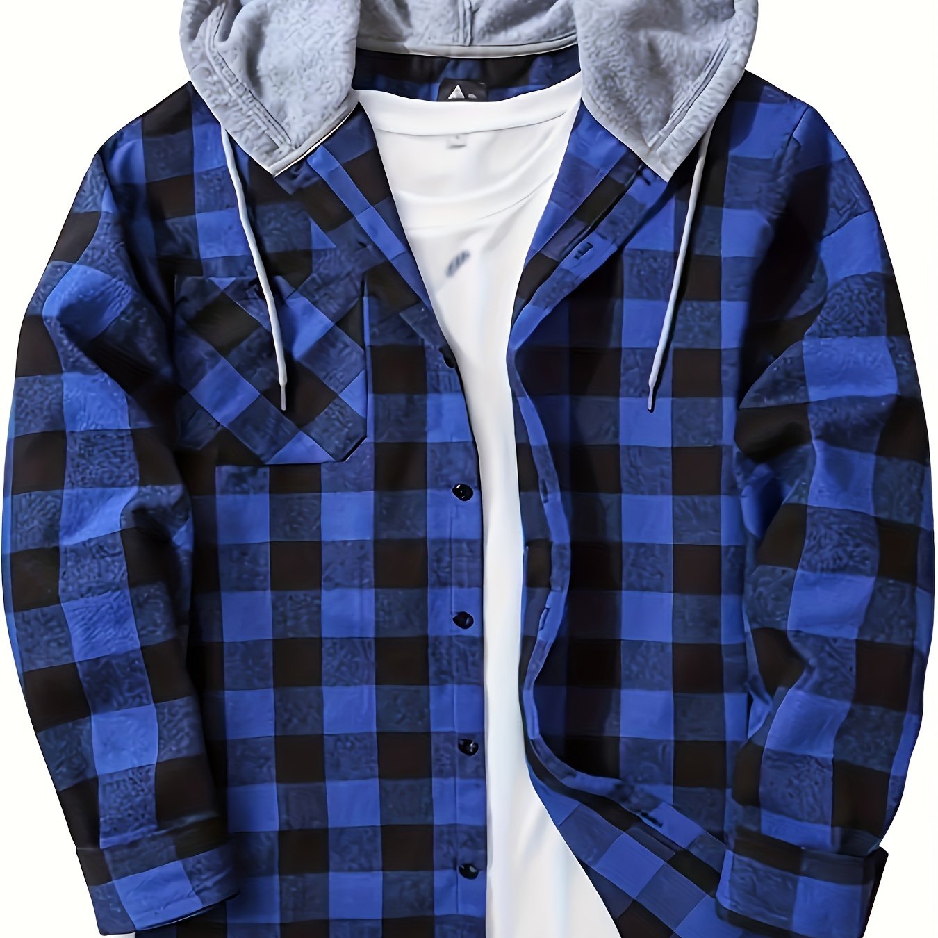Casual Geruite Herenhoodie met Borstzakje en Verstelbare Trekkoord - Lange Mouwen, Knoopsluiting in Groen/Zwart/Grijs voor Lente & Herfst