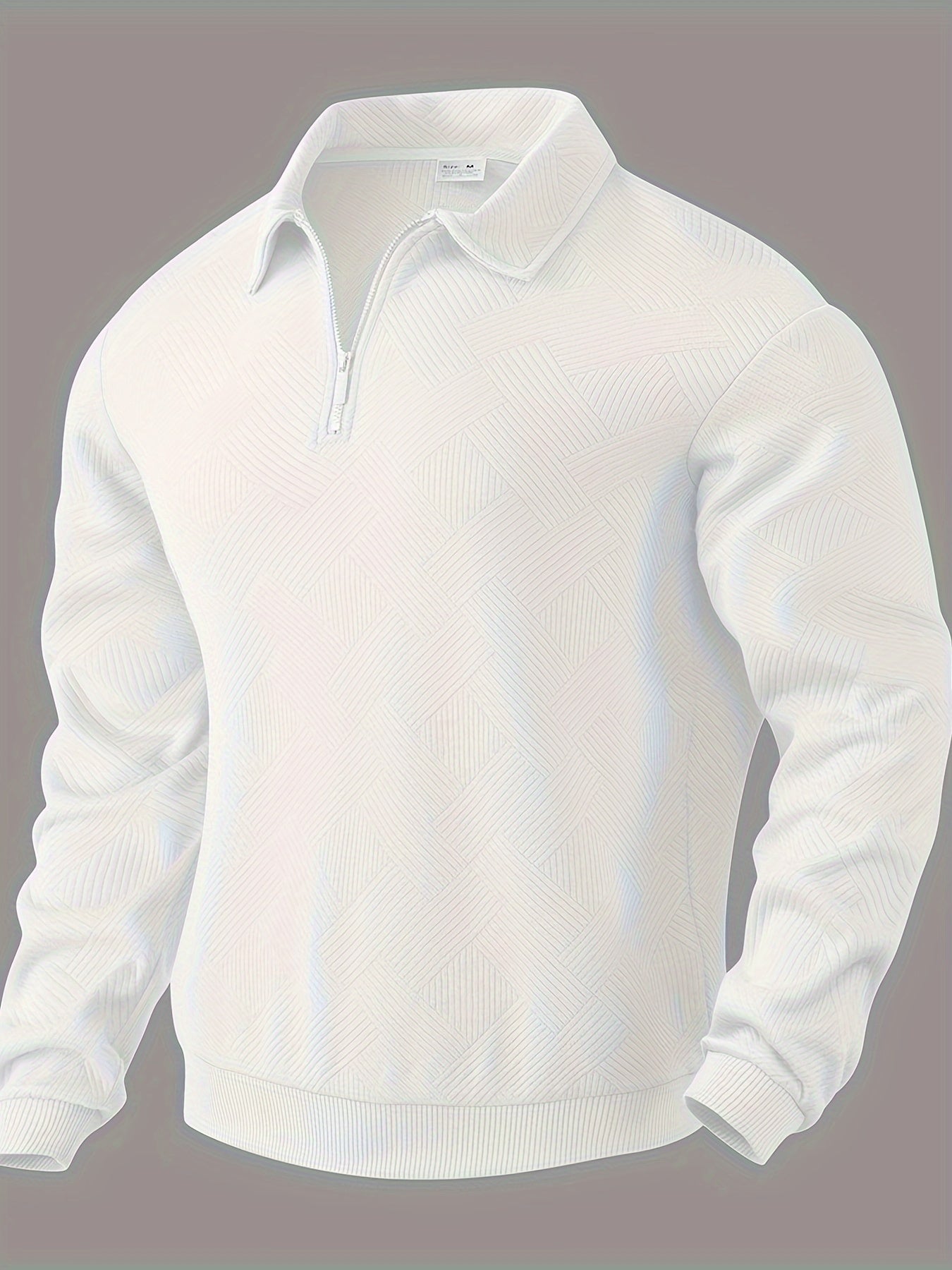 Heren Casual Henley Pullover Trui - Geometrisch Patroon Gebreide Stof met Rits, Polyester & Elastaan Blend, Revers Kraag, Lichte Stretch voor Herfst/Winter