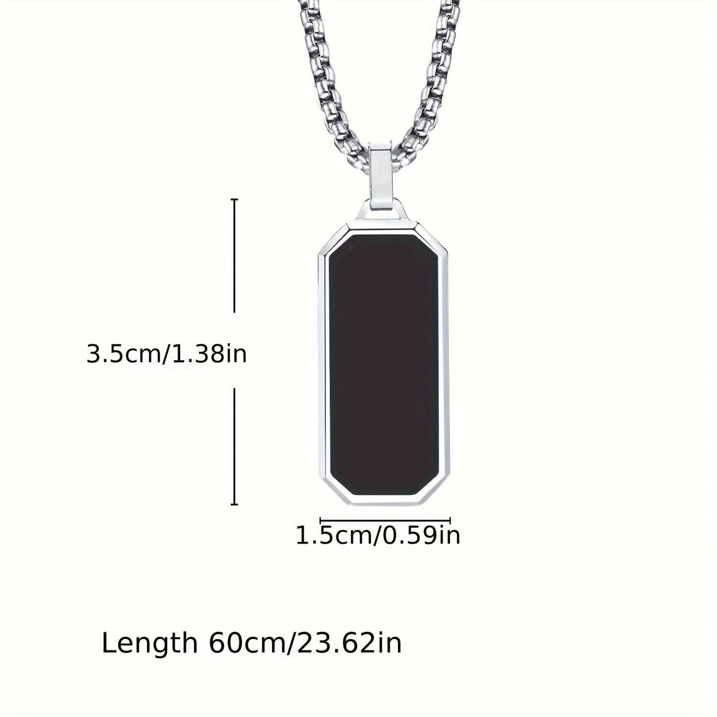 1 stuk Elegante Herenketting van Roestvrij Staal met Strakke Zwarte Emaille Geometrische Hanger - Duurzaam 201 Roestvrij Staal, Ideaal Persoonlijk Geschenk voor Hem