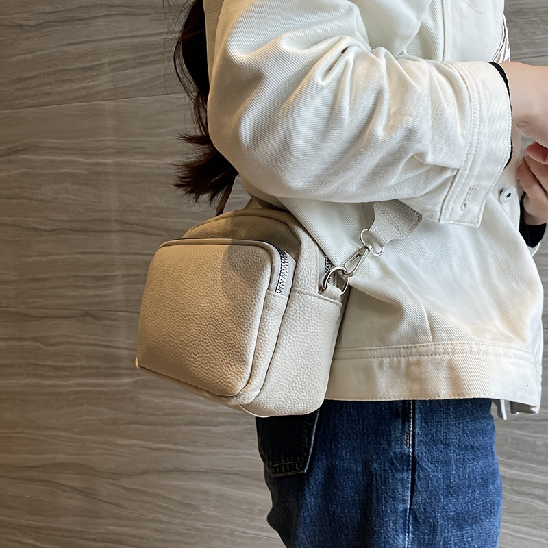 1pc Dames Stijlvolle Crossbody Tas, Effen Kleur Messenger Schoudertas met Ritssluiting, Polyester Gevoerd, Verkrijgbaar in Diepbruin/Crèmewit/Zwart, Kleine Crossbody Tas