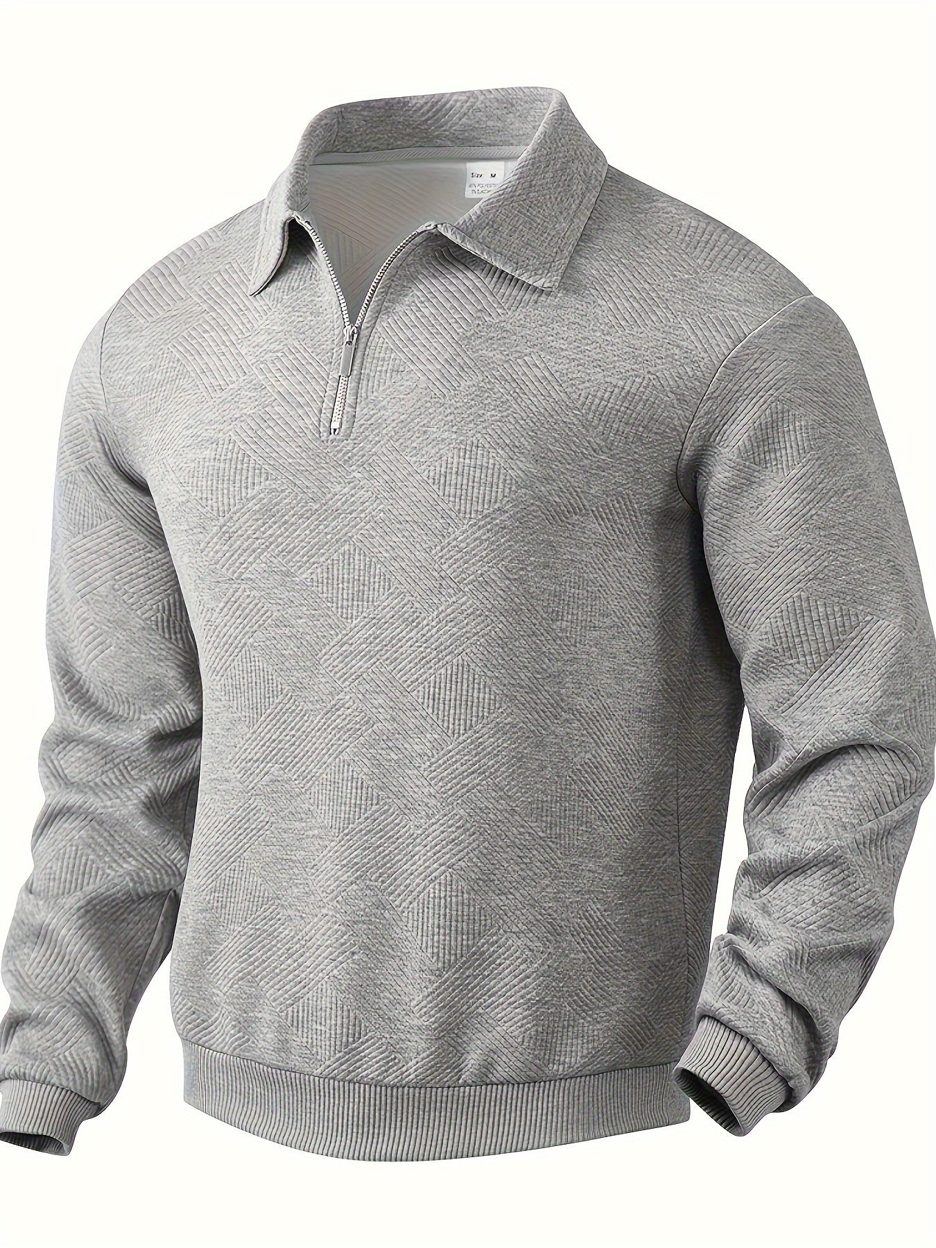 Heren Casual Henley Pullover Trui - Geometrisch Patroon Gebreide Stof met Rits, Polyester & Elastaan Blend, Revers Kraag, Lichte Stretch voor Herfst/Winter