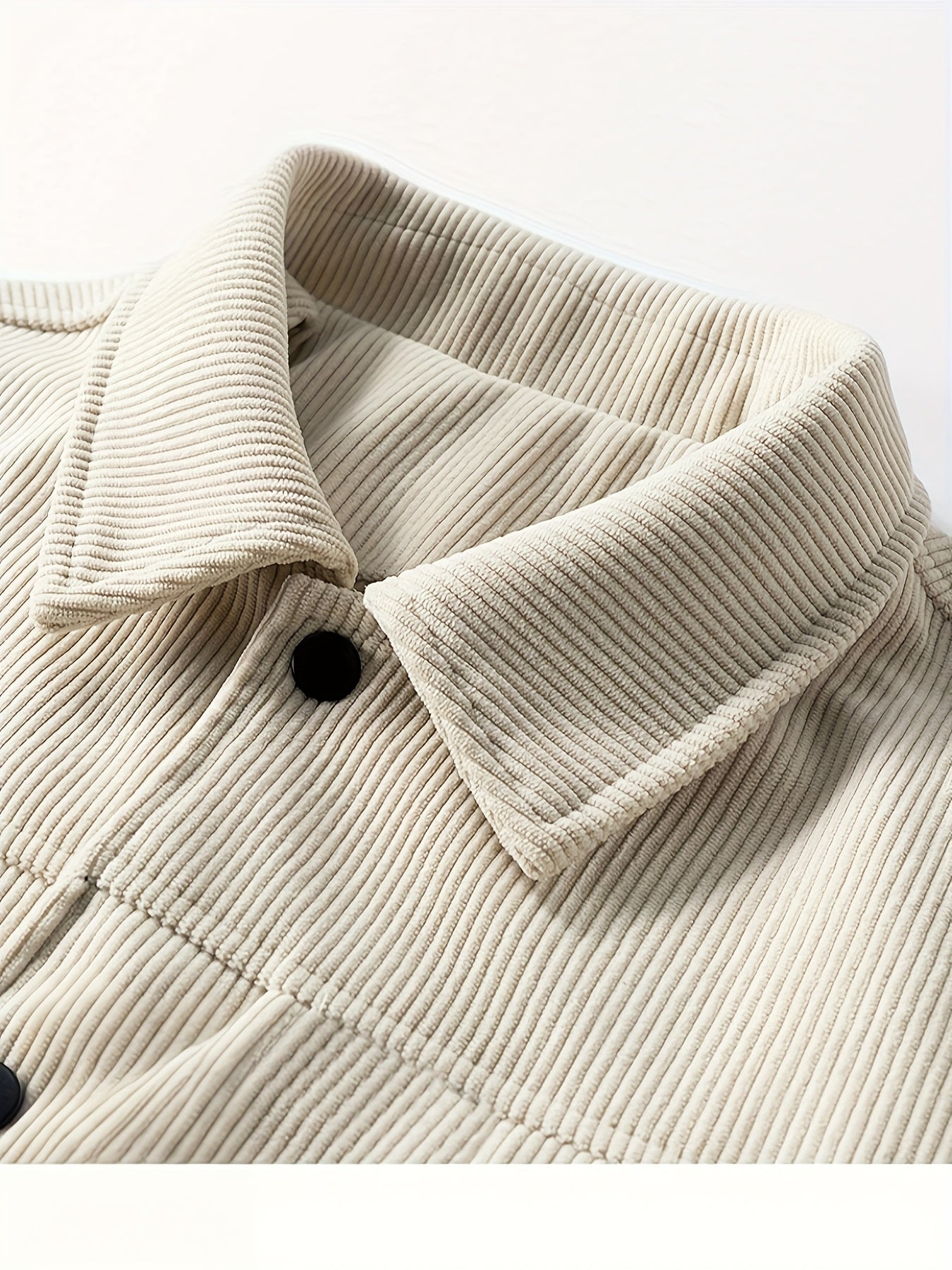 Herencorduroy Cargojack - Zwart, Ontwerp met Meerdere Zakken en Klepzakken, Knoopsluiting, Lange Mouwen, Casual Stijl, Machinewasbaar, Polyester Materiaal