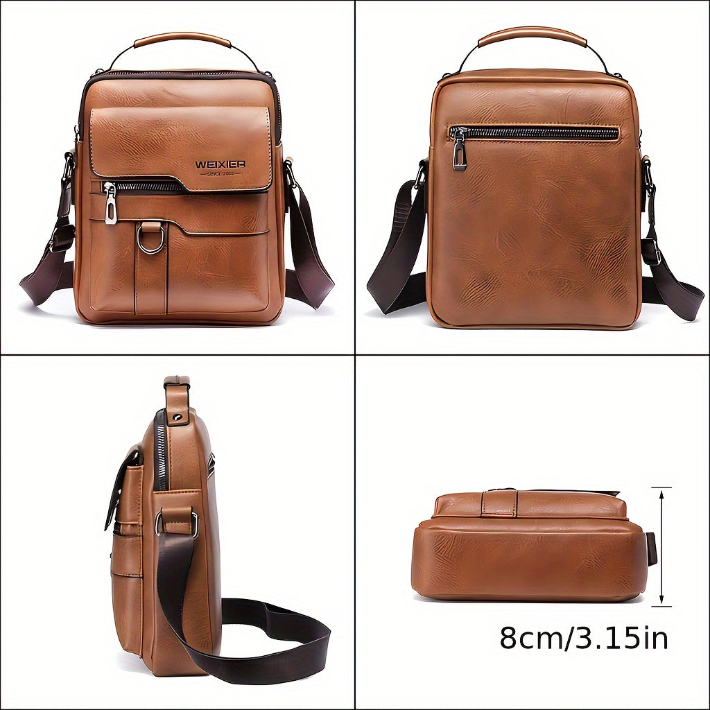 Authentieke leren messenger tas voor heren, vintage stijl zakelijke handtas