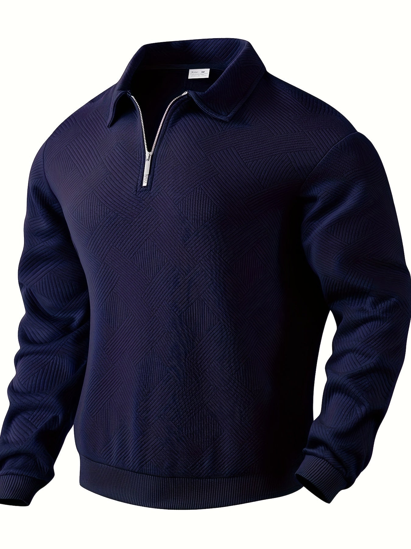Heren Casual Henley Pullover Trui - Geometrisch Patroon Gebreide Stof met Rits, Polyester & Elastaan Blend, Revers Kraag, Lichte Stretch voor Herfst/Winter