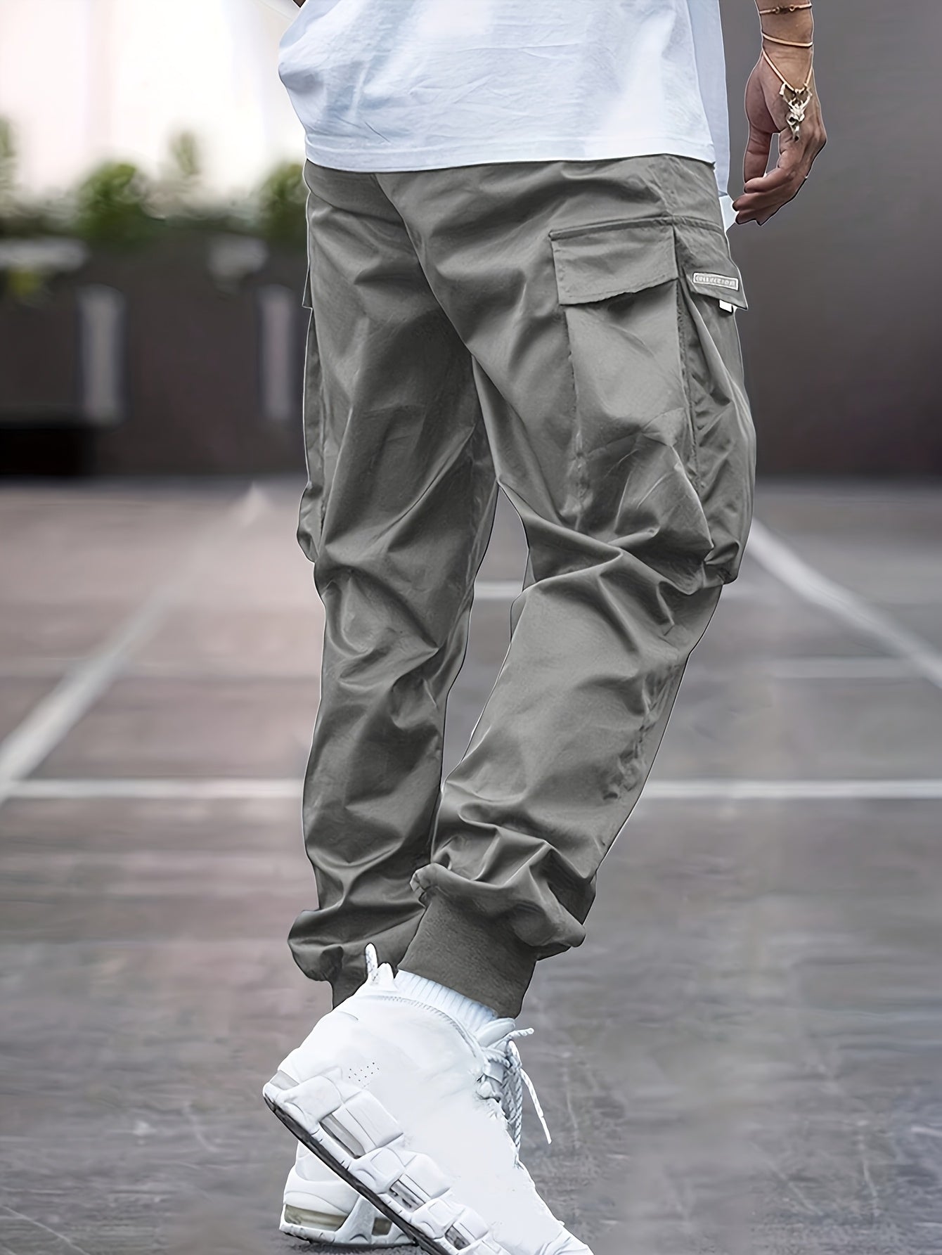 Lichtgewicht Ontwerp| Heren Olijfgroene Cargo Broek - Lichtgewicht Polyester, Casual Stijl met Meerdere Zakken en Trekkoord Taille, Perfect voor Lente/Herfst, Lente Herfst Kleding|Trekkoord Tailleband|Gladde Textuur Stof