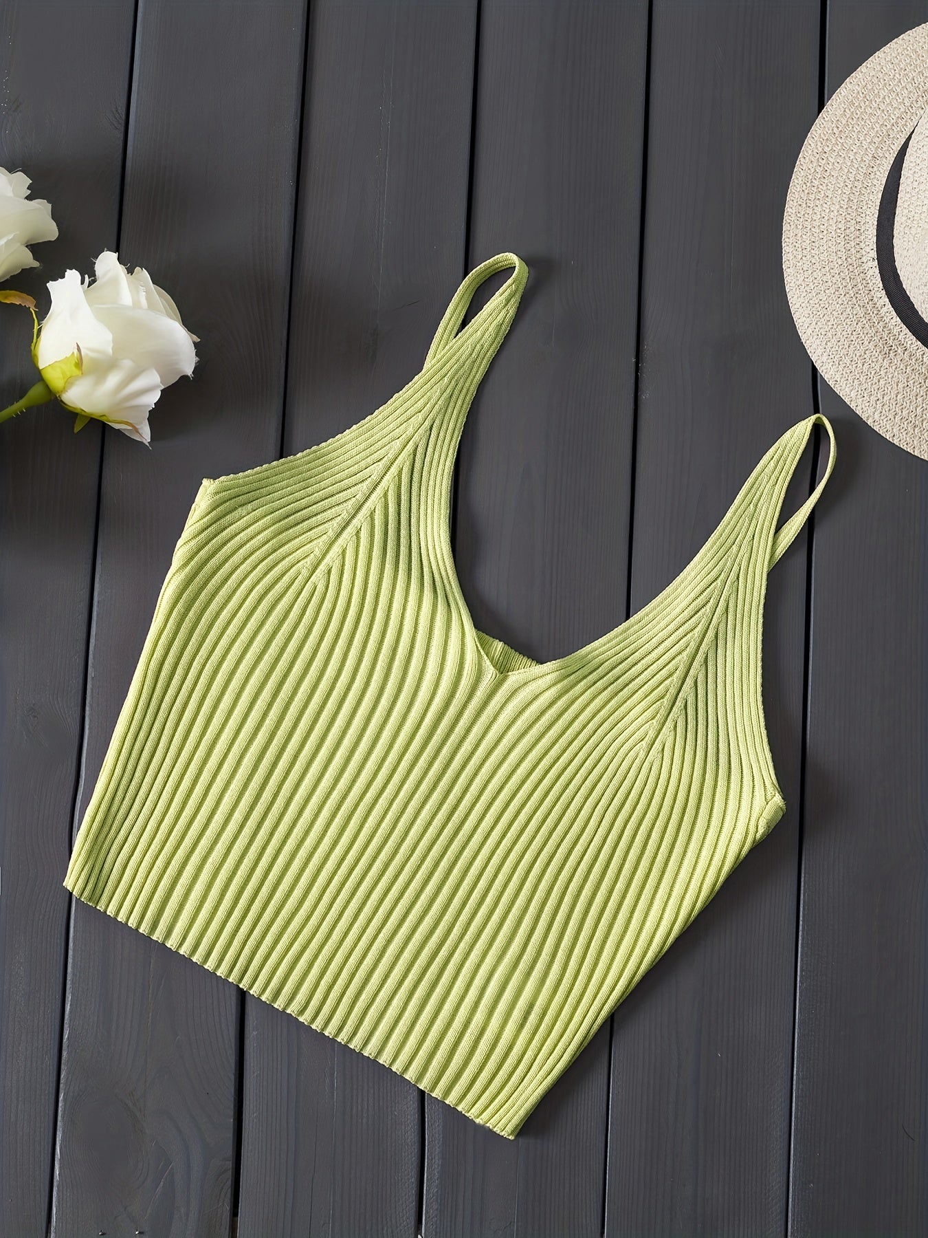 Valentijnsdag Geribbelde Gebreide Crop Cami Top, Y2K Mouwloze Top Voor Lente & Zomer, Dameskleding