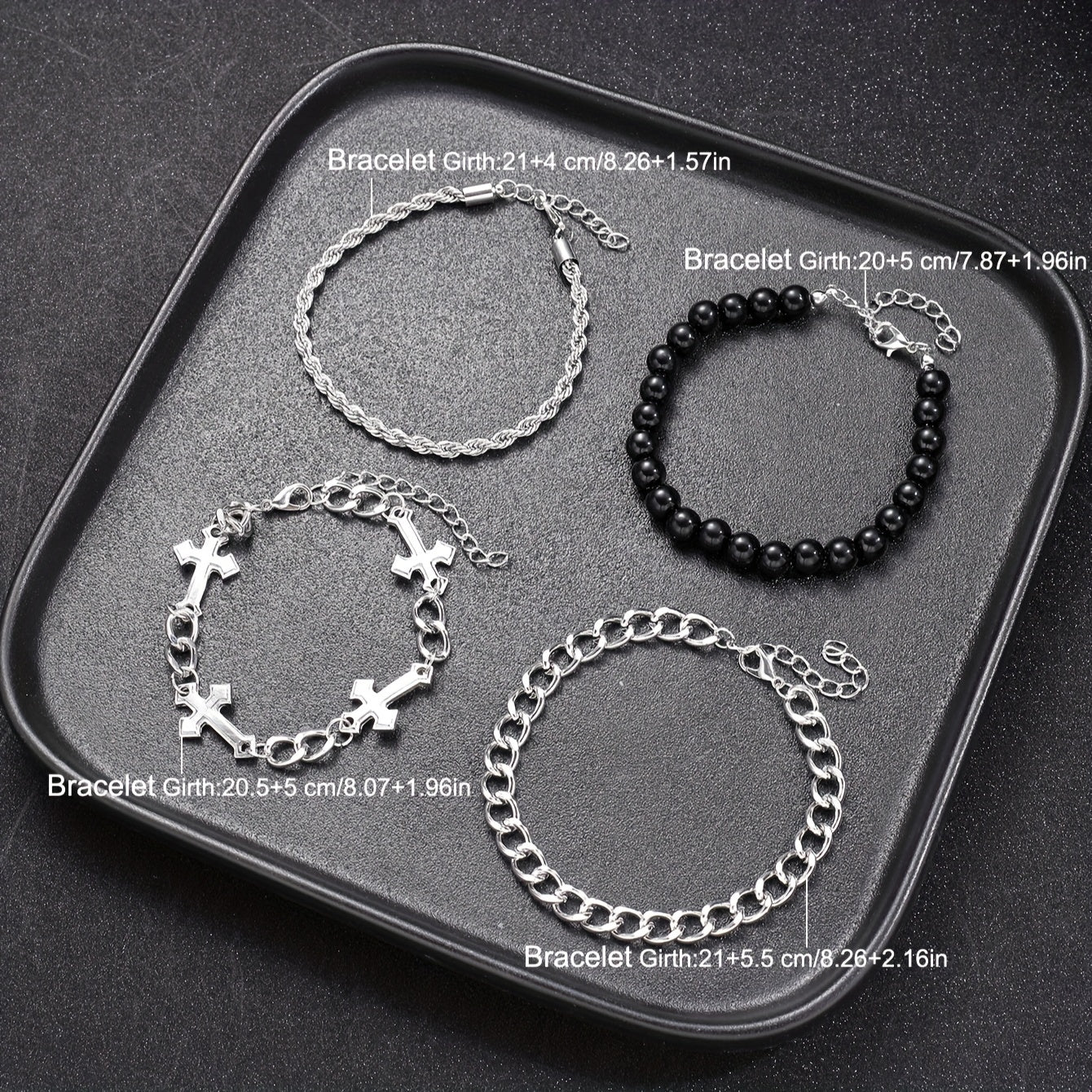 4 stuks eenvoudige stijl ijzeren kruis & kraal armband set, geen hanger, ideaal voor sport, casual dating, feestjes & dagelijks dragen