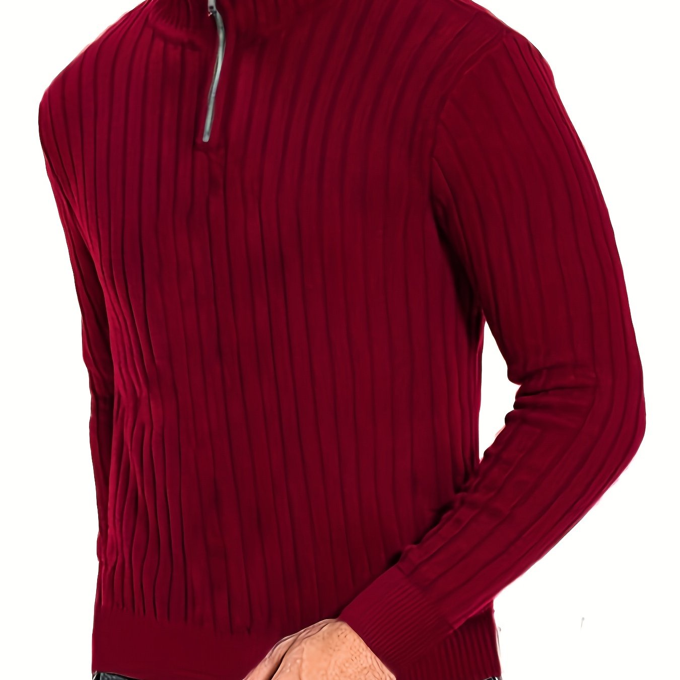 Herensweater van polyester, effen kleur, hoge hals met kwartsluiting, lange mouwen, reguliere pasvorm, 100% polyestergestrikte stof, 230g/m² - Herfst/Winter Essential