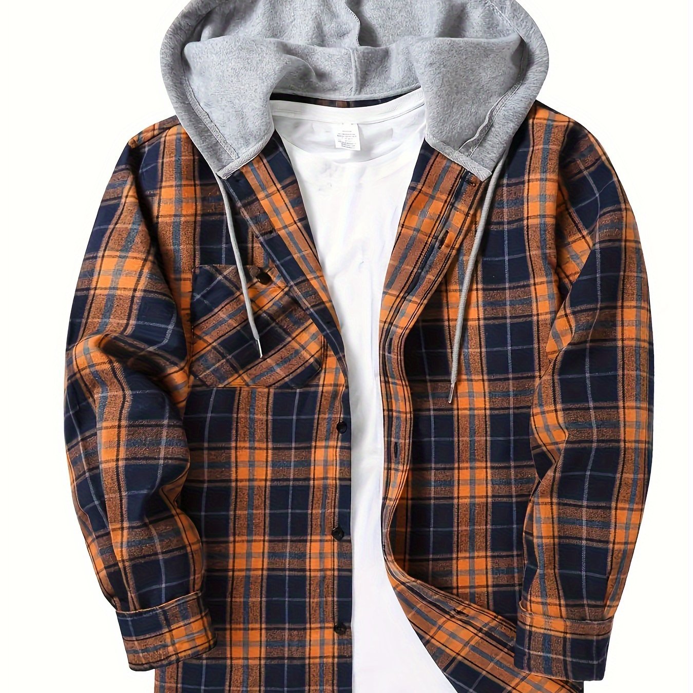 Casual Geruite Herenhoodie met Borstzakje en Verstelbare Trekkoord - Lange Mouwen, Knoopsluiting in Groen/Zwart/Grijs voor Lente & Herfst