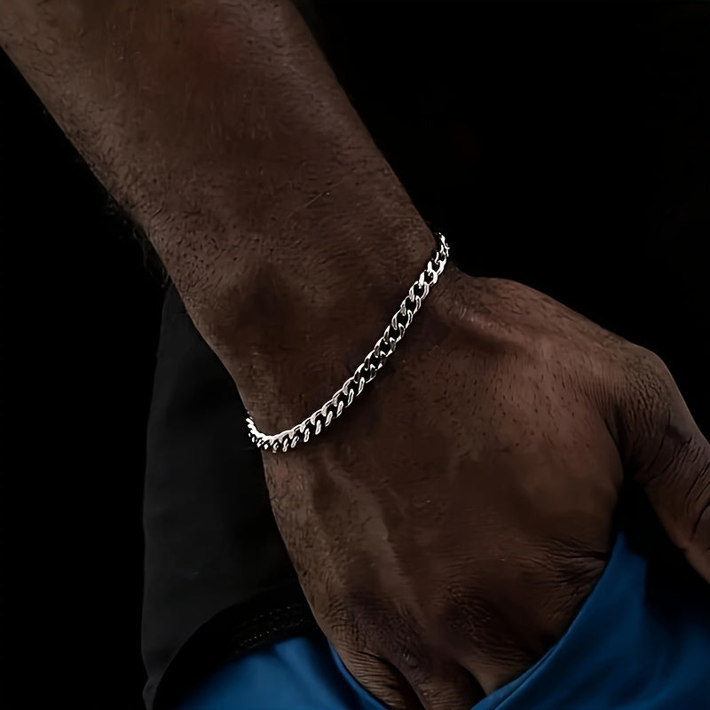 2-delige hiphop roestvrijstalen kettingset - punkmode ketting en armband combinatie voor heren, hiphop sieraden