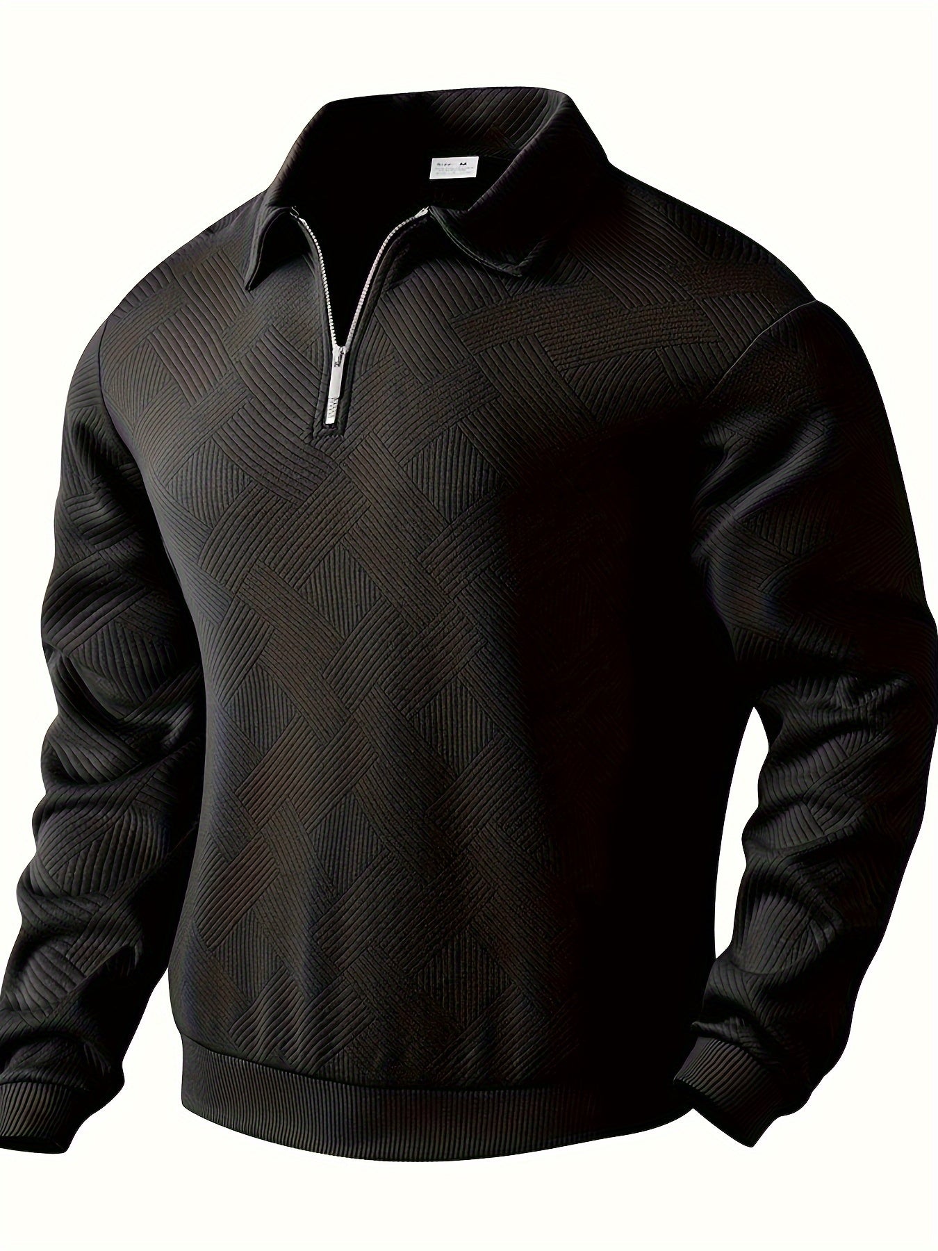 Heren Casual Henley Pullover Trui - Geometrisch Patroon Gebreide Stof met Rits, Polyester & Elastaan Blend, Revers Kraag, Lichte Stretch voor Herfst/Winter