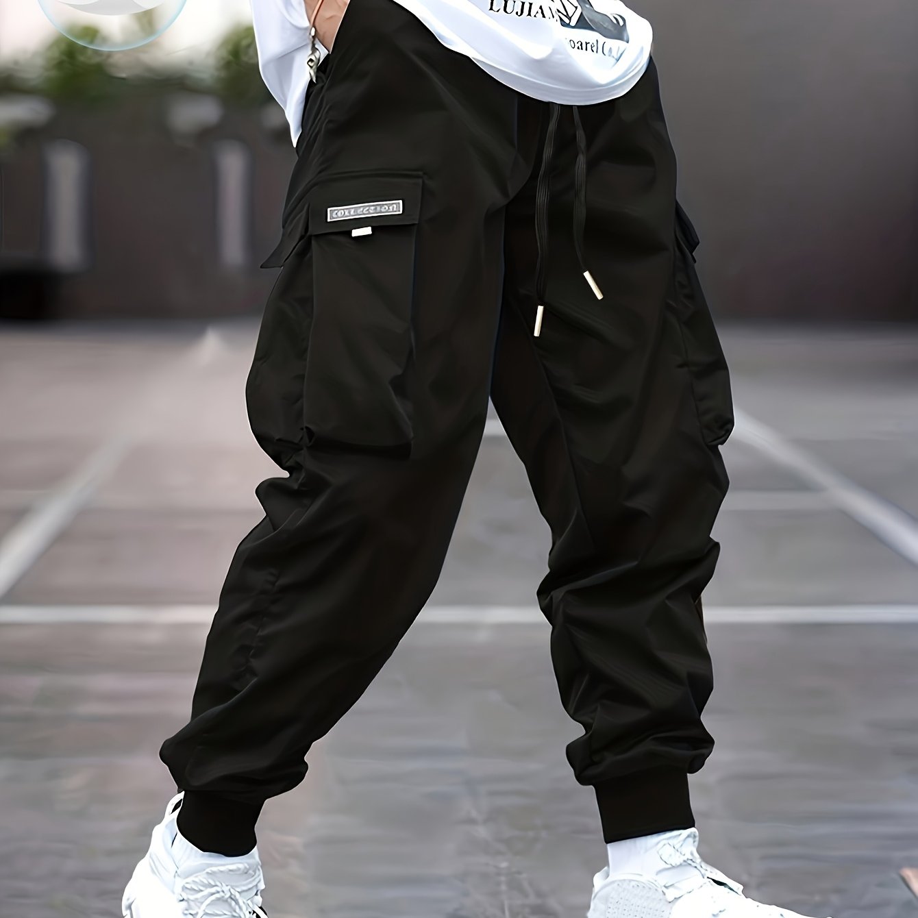 Lichtgewicht Ontwerp| Heren Olijfgroene Cargo Broek - Lichtgewicht Polyester, Casual Stijl met Meerdere Zakken en Trekkoord Taille, Perfect voor Lente/Herfst, Lente Herfst Kleding|Trekkoord Tailleband|Gladde Textuur Stof