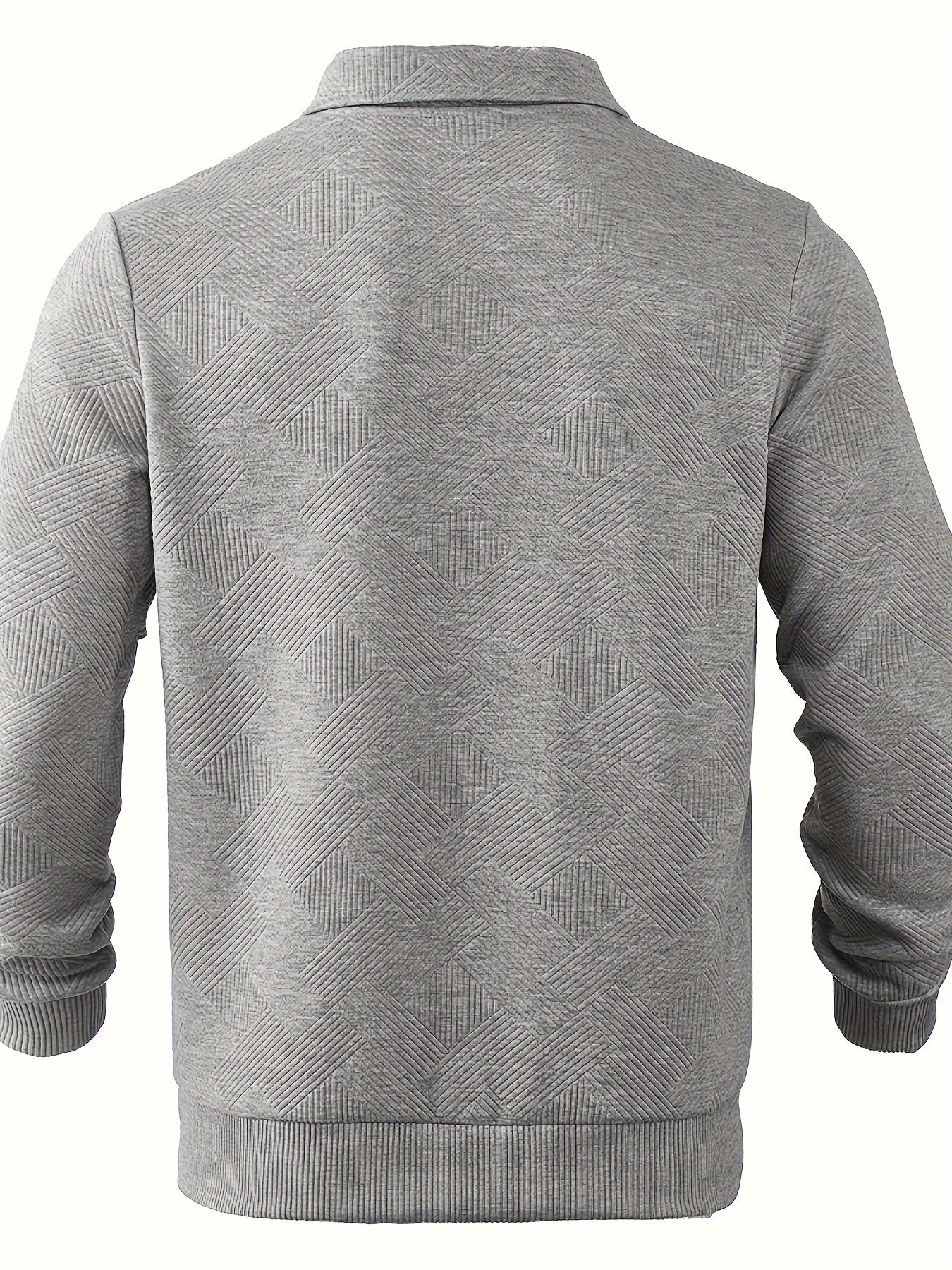 Heren Casual Henley Pullover Trui - Geometrisch Patroon Gebreide Stof met Rits, Polyester & Elastaan Blend, Revers Kraag, Lichte Stretch voor Herfst/Winter
