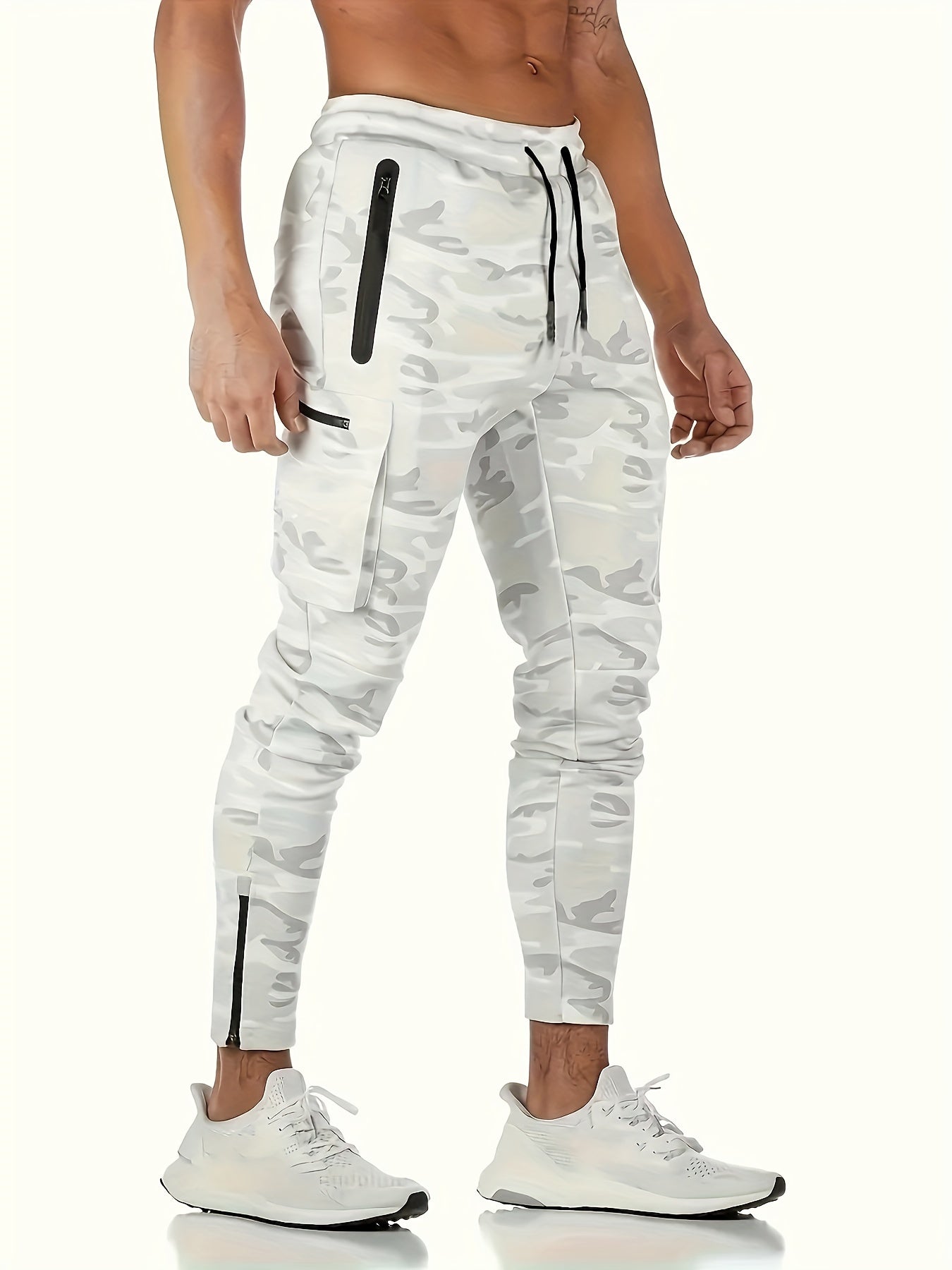 Herensportbroek met camouflageprint, multifunctionele cargojoggingbroek, casual trainingsbroek voor de sportschool, veelzijdige sportbroek met trekkoord en zakken, outdoor kleding.