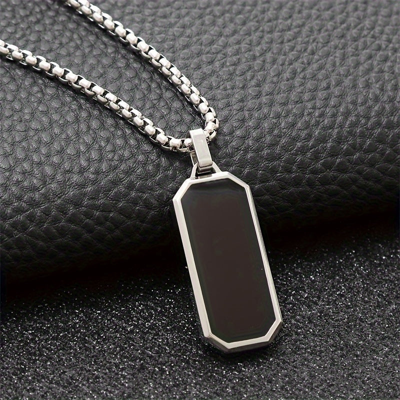 1 stuk Elegante Herenketting van Roestvrij Staal met Strakke Zwarte Emaille Geometrische Hanger - Duurzaam 201 Roestvrij Staal, Ideaal Persoonlijk Geschenk voor Hem