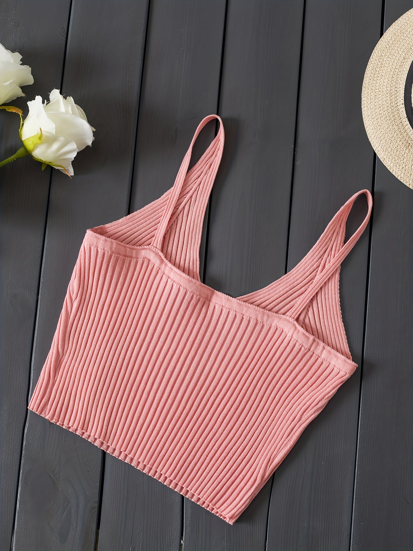 Valentijnsdag Geribbelde Gebreide Crop Cami Top, Y2K Mouwloze Top Voor Lente & Zomer, Dameskleding
