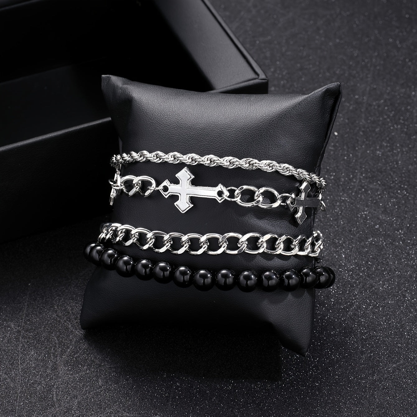 4 stuks eenvoudige stijl ijzeren kruis & kraal armband set, geen hanger, ideaal voor sport, casual dating, feestjes & dagelijks dragen