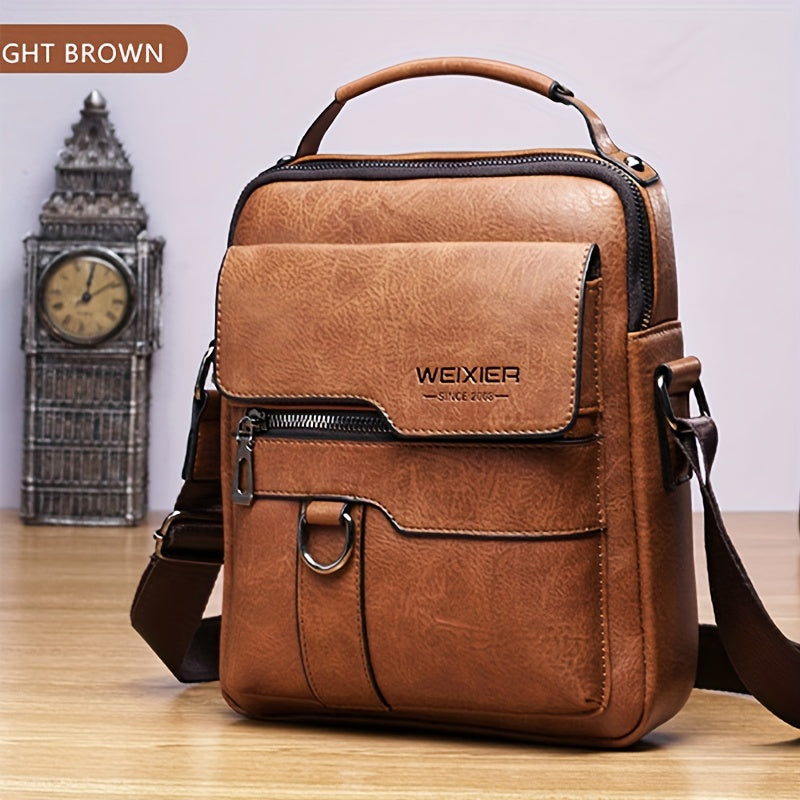 Authentieke leren messenger tas voor heren, vintage stijl zakelijke handtas