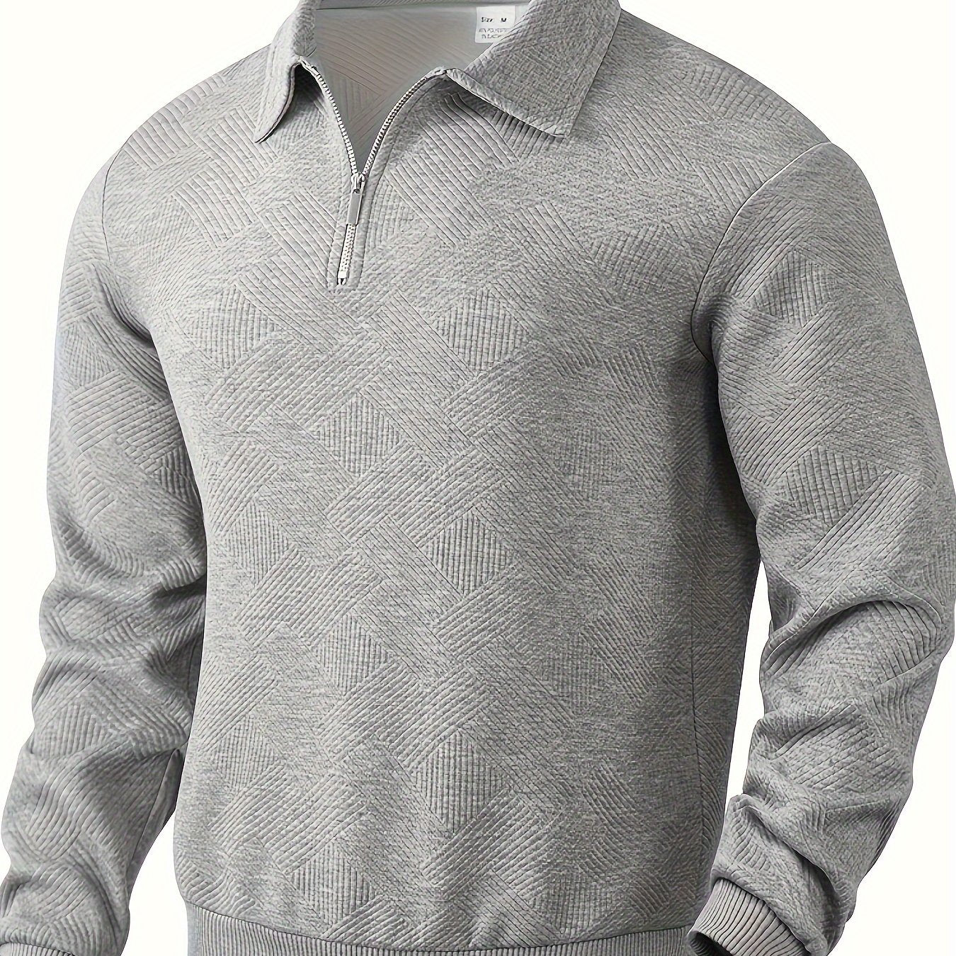 Heren Casual Henley Pullover Trui - Geometrisch Patroon Gebreide Stof met Rits, Polyester & Elastaan Blend, Revers Kraag, Lichte Stretch voor Herfst/Winter