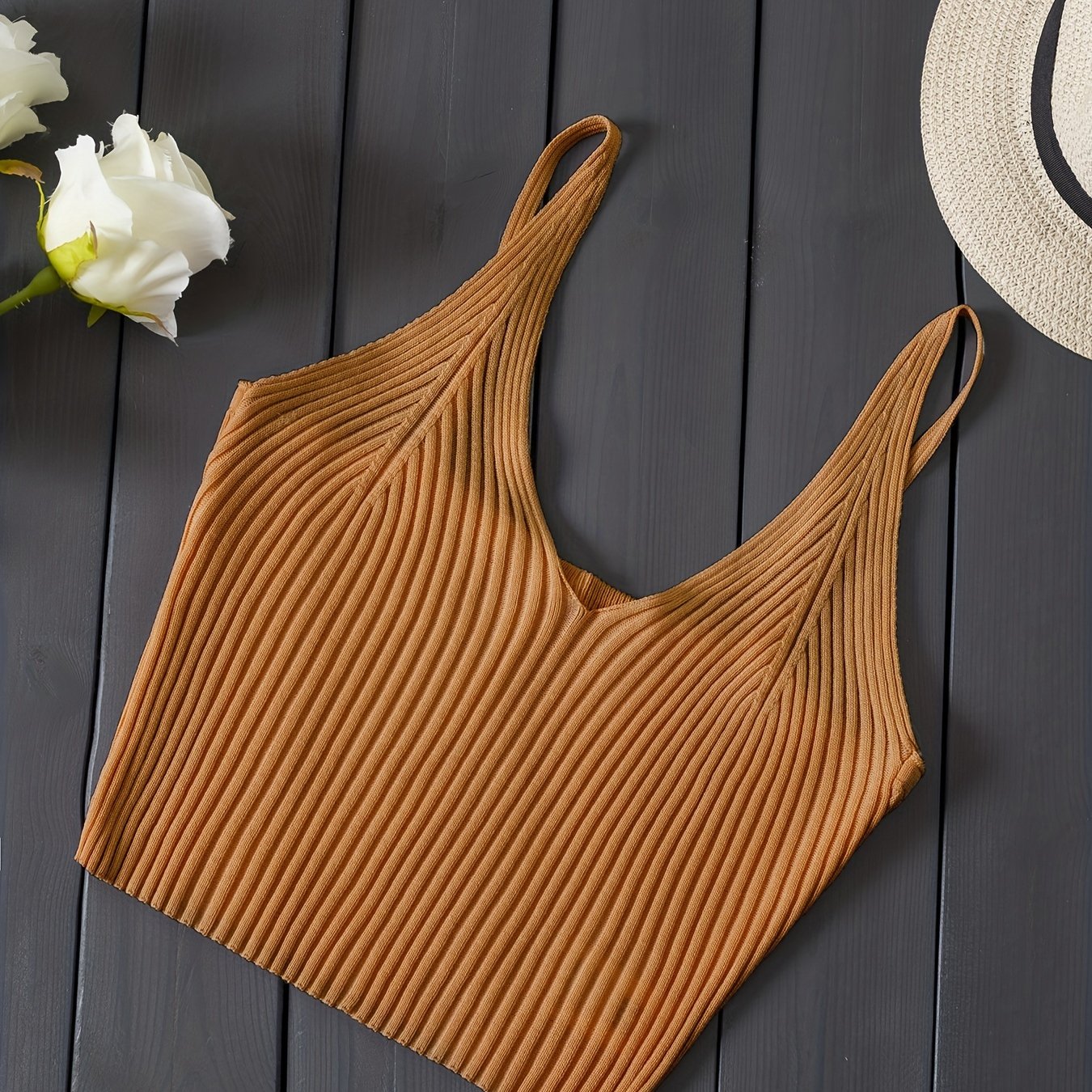 Valentijnsdag Geribbelde Gebreide Crop Cami Top, Y2K Mouwloze Top Voor Lente & Zomer, Dameskleding