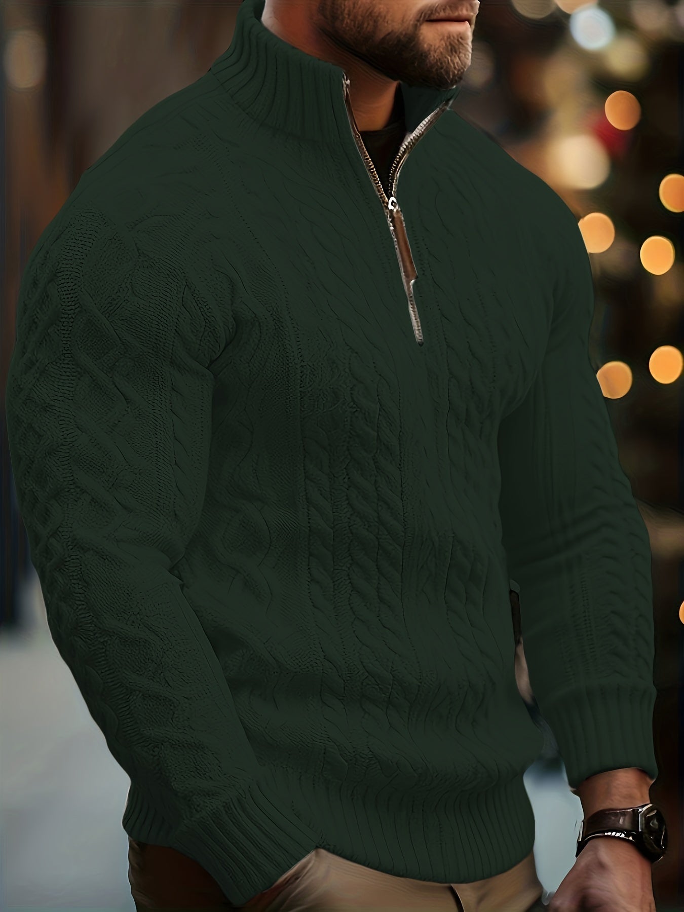 Heren Casual Effen Kleur Viscose Blend Knit 1/4 Zip Trui, Herfst/Winter, Machine Wasbaar