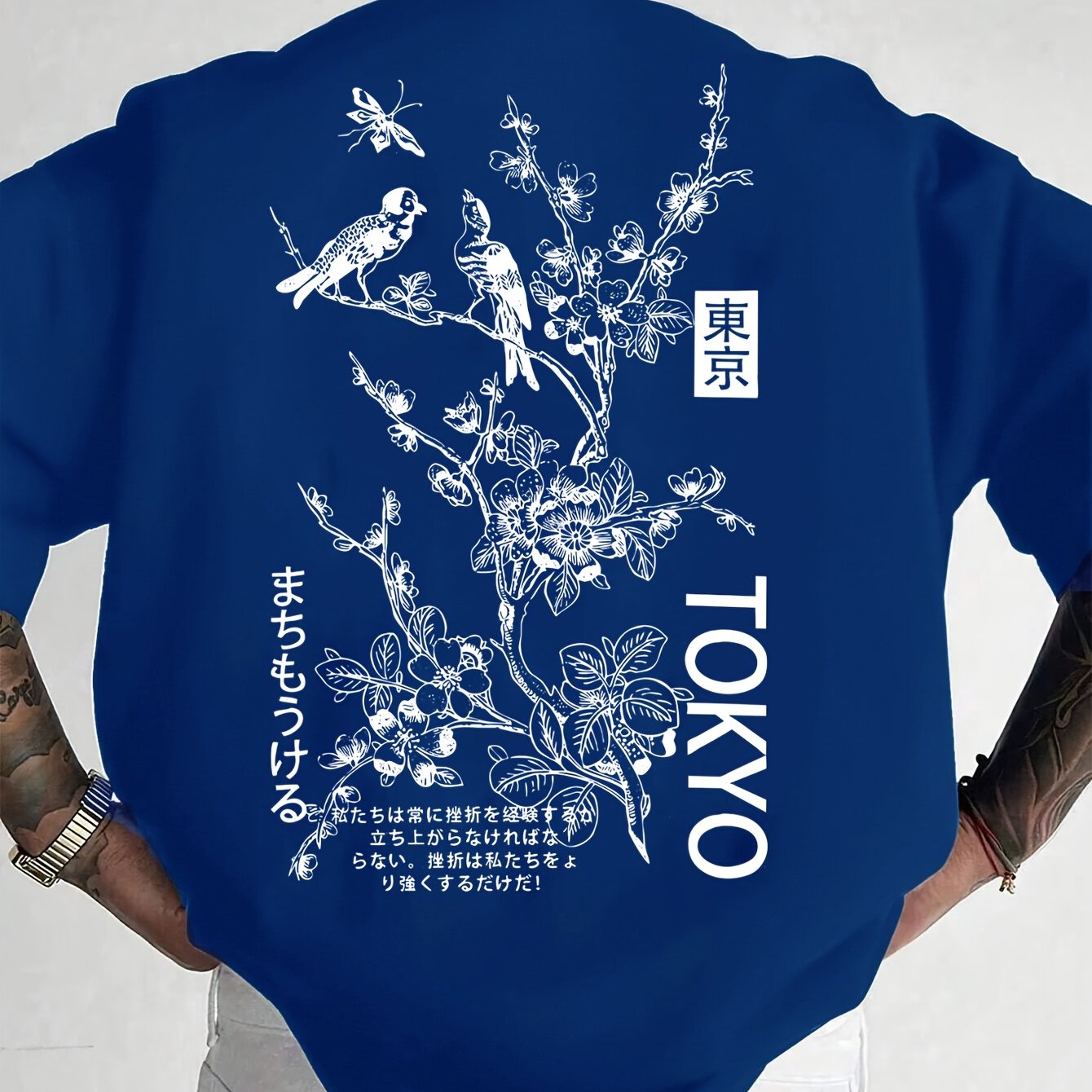 Heren Casual T-Shirt met Bloemen- & Vogelprint - Ademend Polyester, Ronde Hals, Korte Mouwen - Perfect voor de Zomer