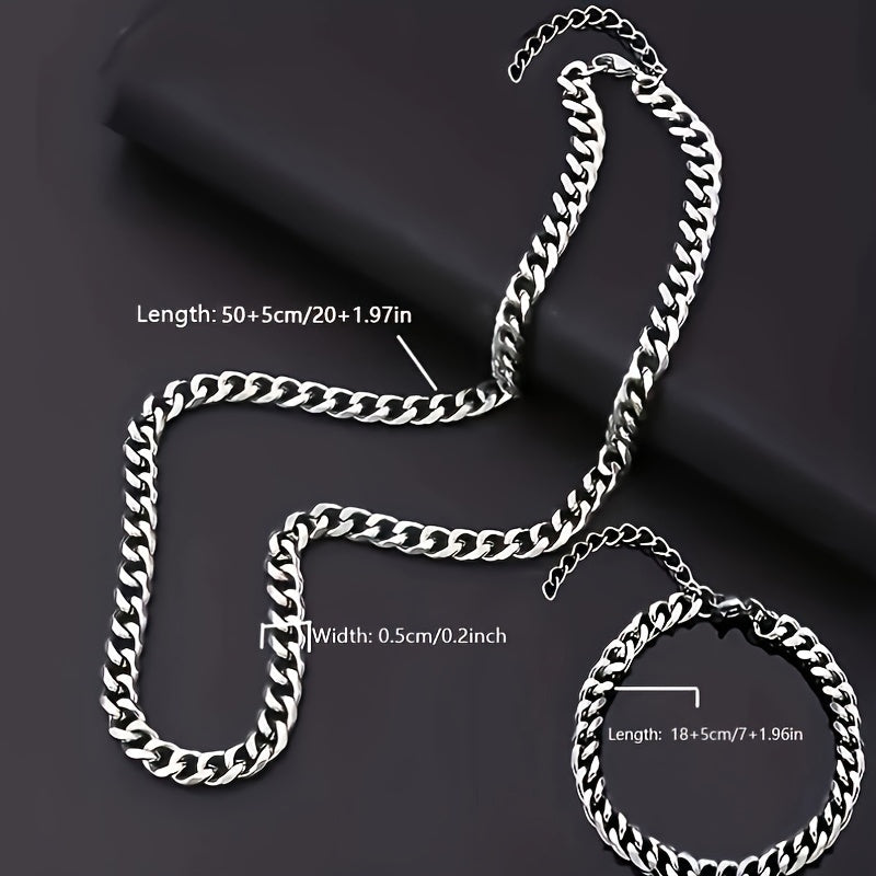 2-delige hiphop roestvrijstalen kettingset - punkmode ketting en armband combinatie voor heren, hiphop sieraden