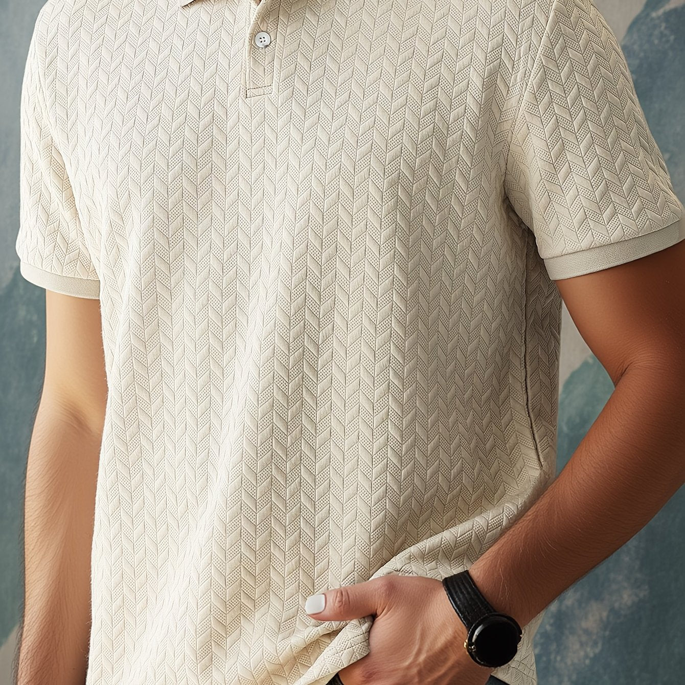 Herens casual polo shirt met revers kraag, korte mouw gebreide stof, 97% polyester 3% spandex, lichte stretch, reguliere pasvorm, zomerdracht - 280gsm