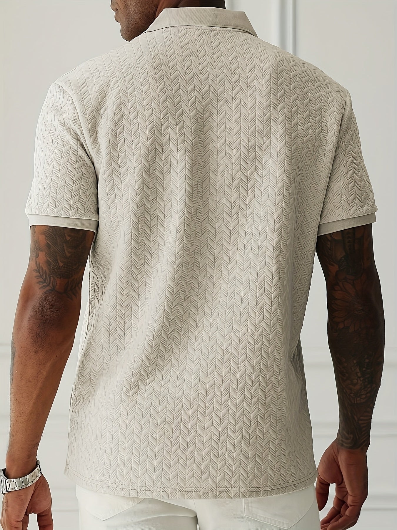 Herens casual polo shirt met revers kraag, korte mouw gebreide stof, 97% polyester 3% spandex, lichte stretch, reguliere pasvorm, zomerdracht - 280gsm